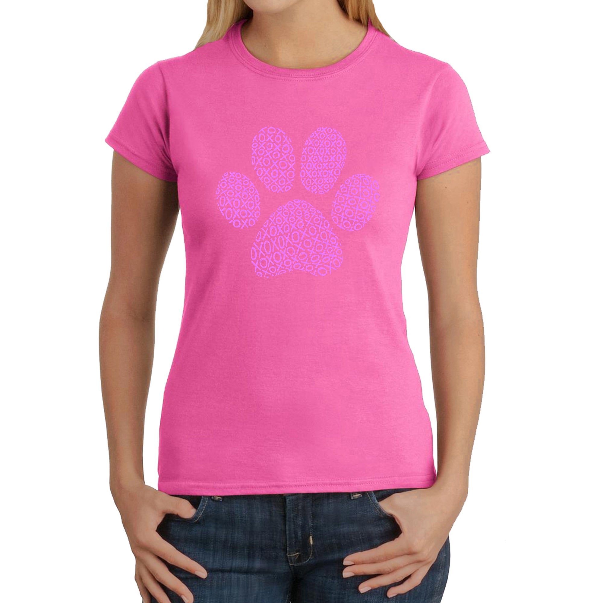 XOXO Dog Paw - Women's Word Art T-Shirt - X-Large - Pink