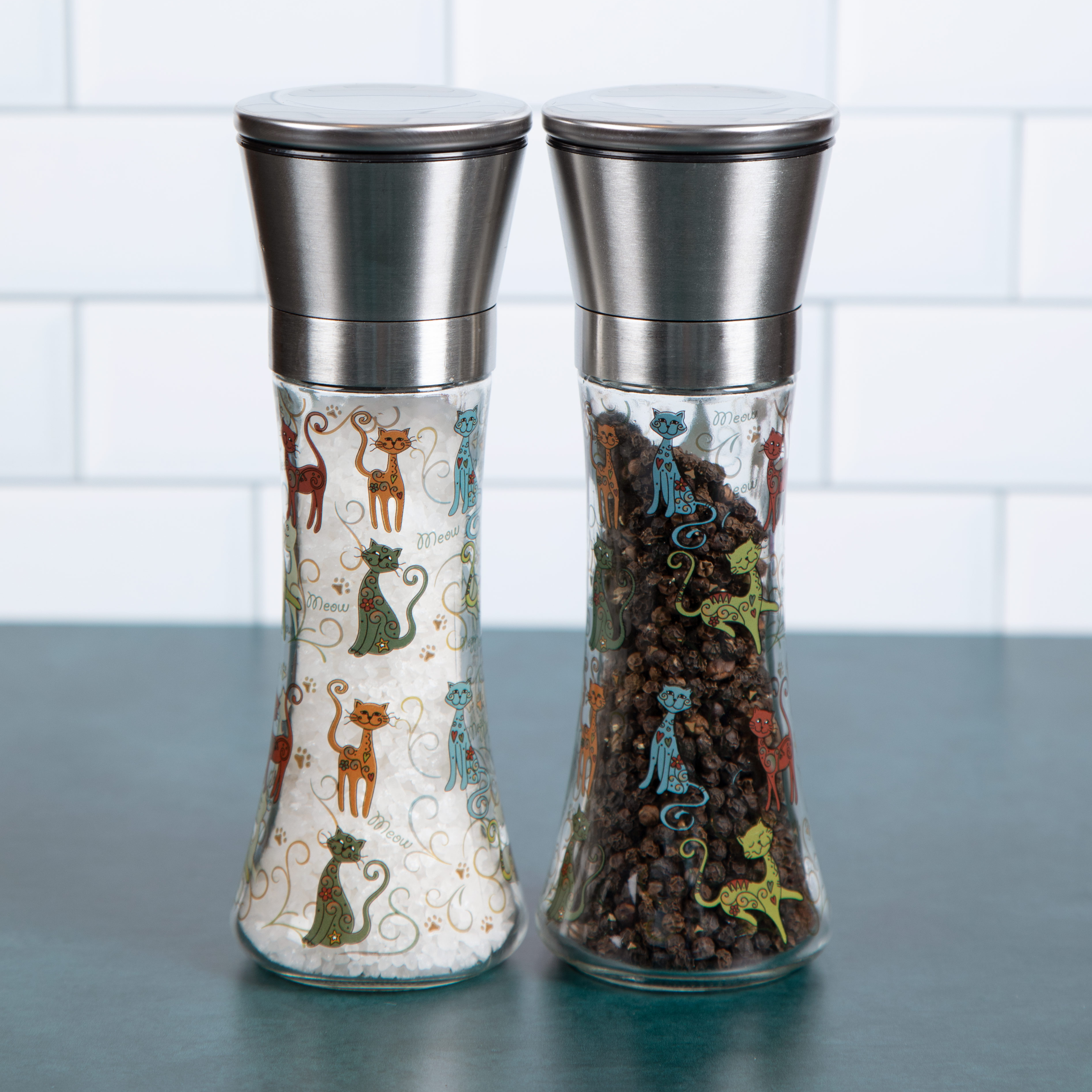 Modern Glass Salt & Pepper Grinders - Festival Pets - Cat