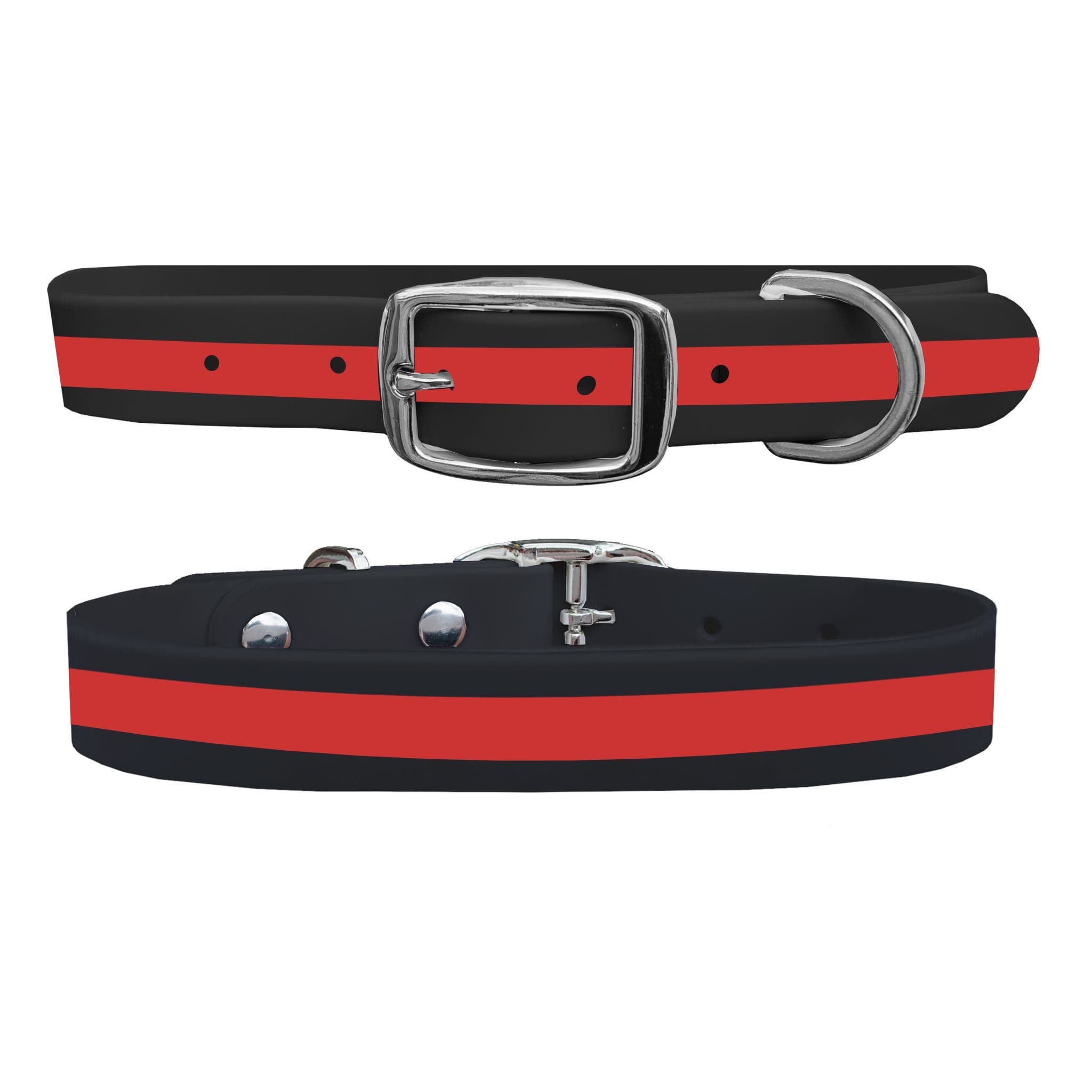 Red Line Firefighter Dog Collar With Silver Buckle - Large