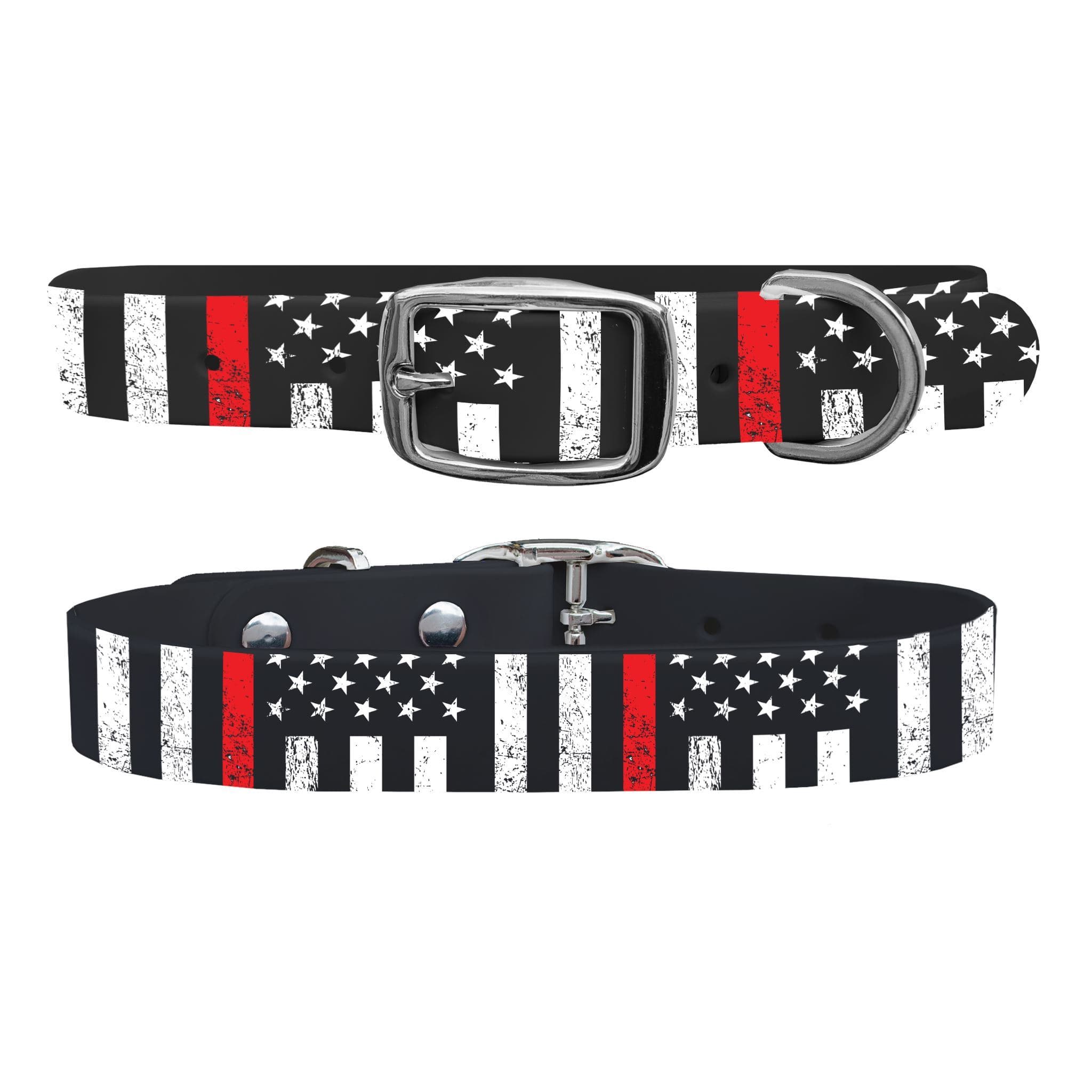 Red Stripe Flag Dog Collar With Silver Buckle - Medium
