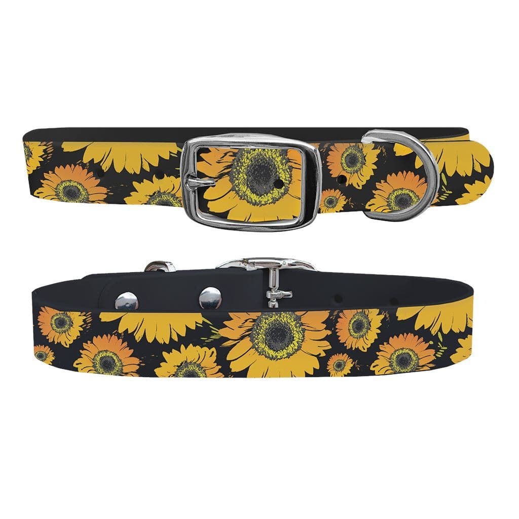 Sunflower Dog Collar With Silver Buckle - Medium