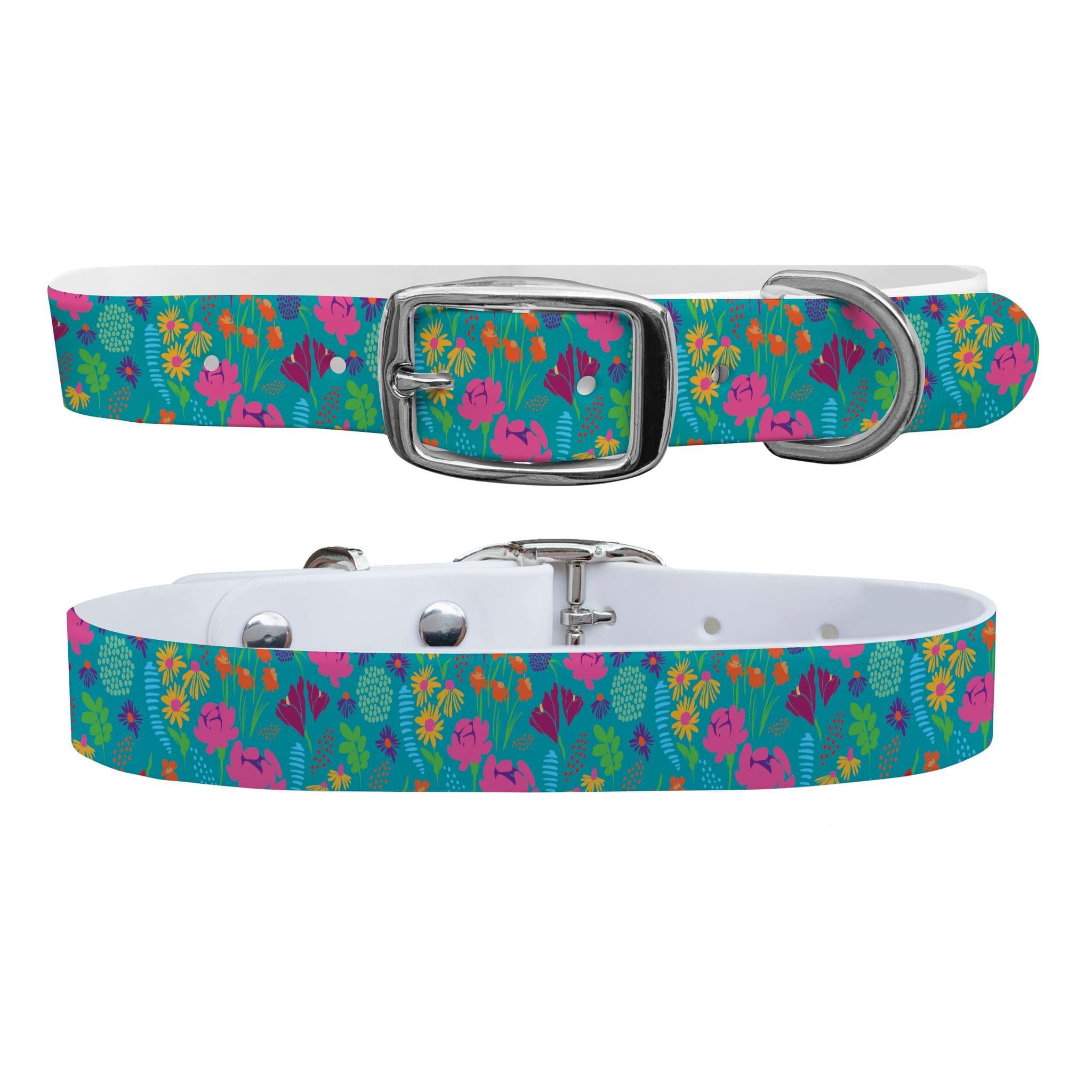Wildflowers Dog Collar With Silver Buckle - Small