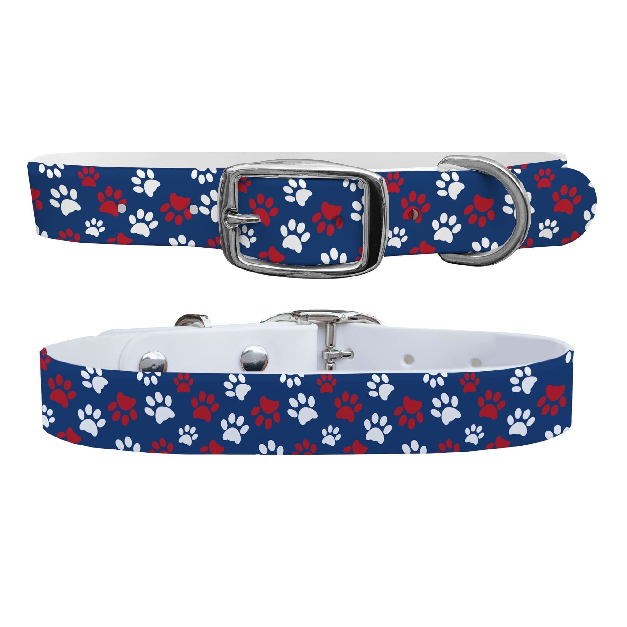 Pawtriot Navy Dog Collar With Silver Buckle - Small