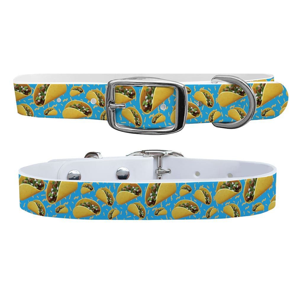 Tacos Blue Dog Collar With Silver Buckle - Large
