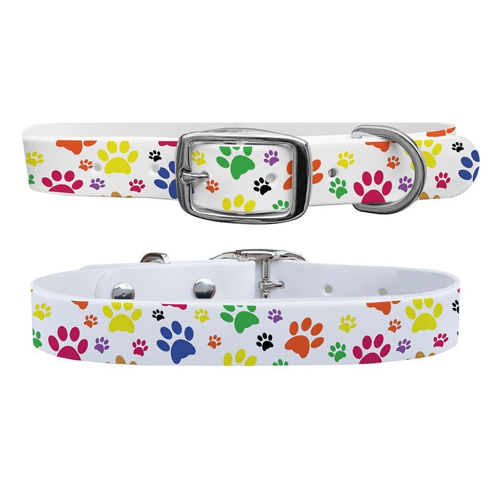 Pawprints Dog Collar With Silver Buckle - X-Large