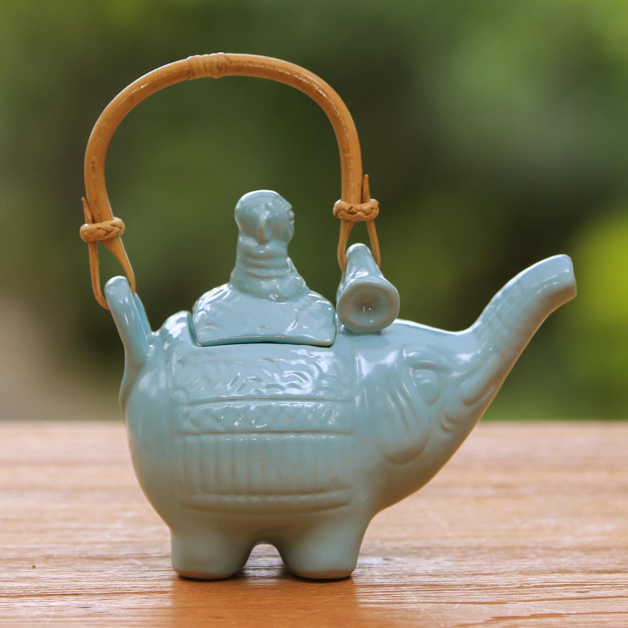 NOVICA Buddha And The Turquoise Elephant Teapot