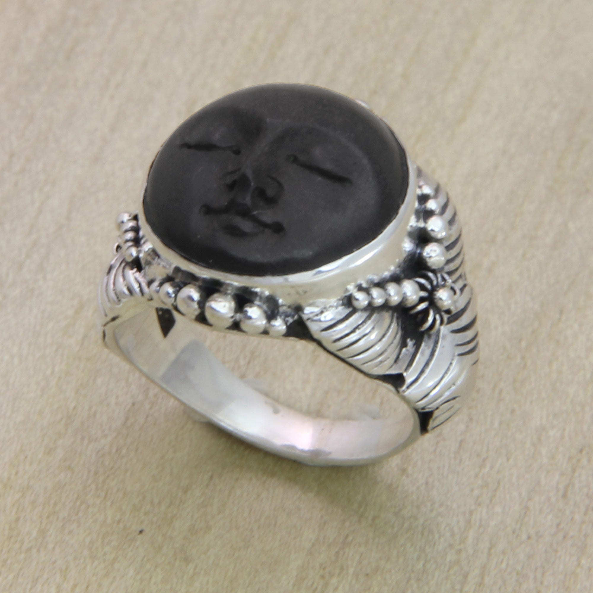 NOVICA Amun Ra Ebony Wood Ring - 13