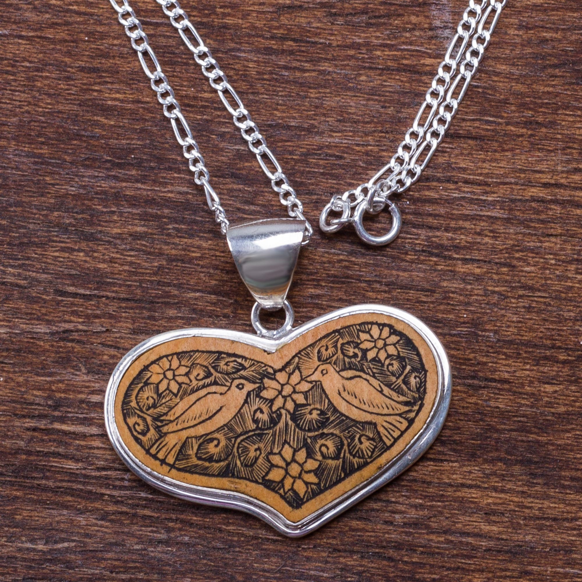NOVICA Lovebirds Gourd Heart Shaped Necklace