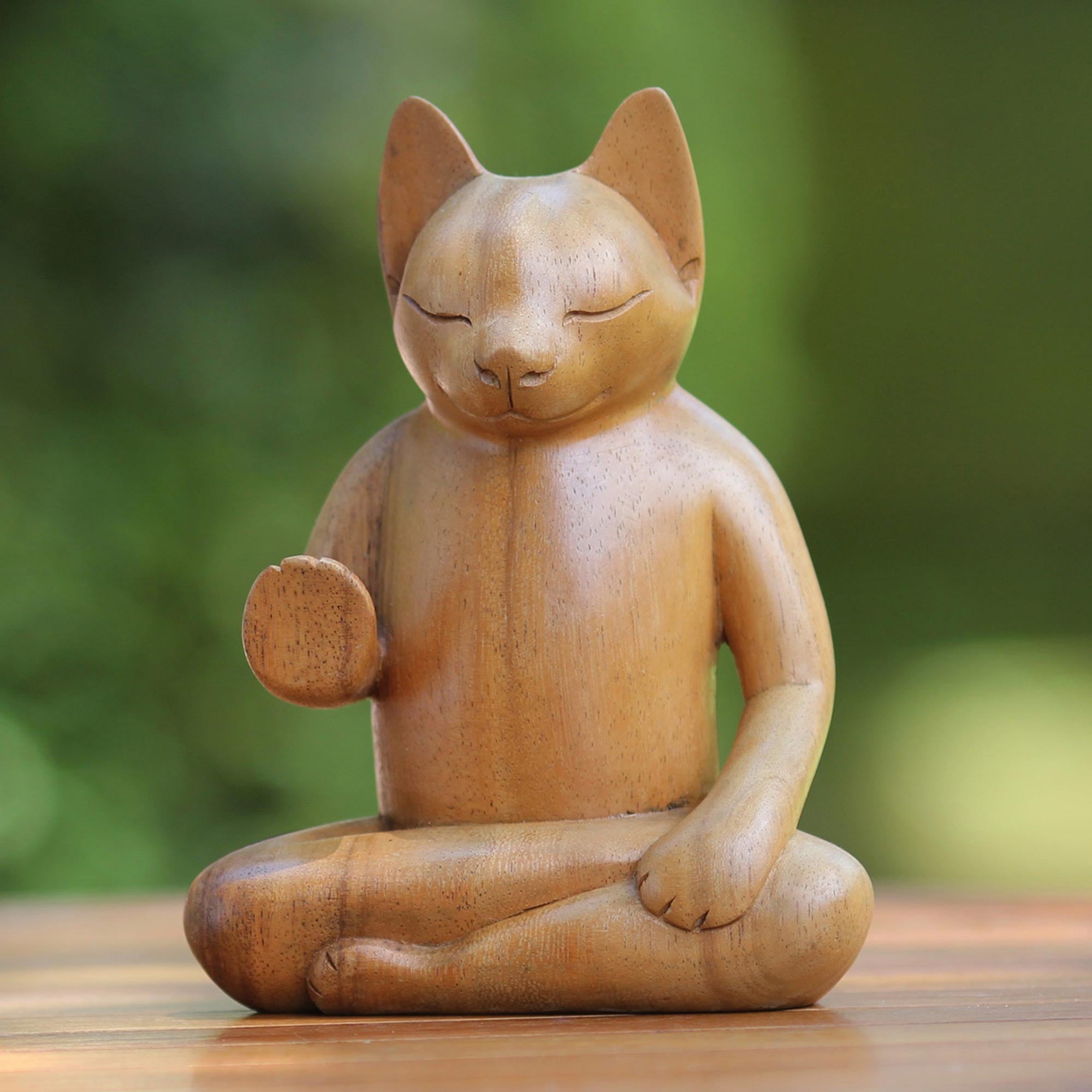 NOVICA Blessing Cat Wood Sculpture