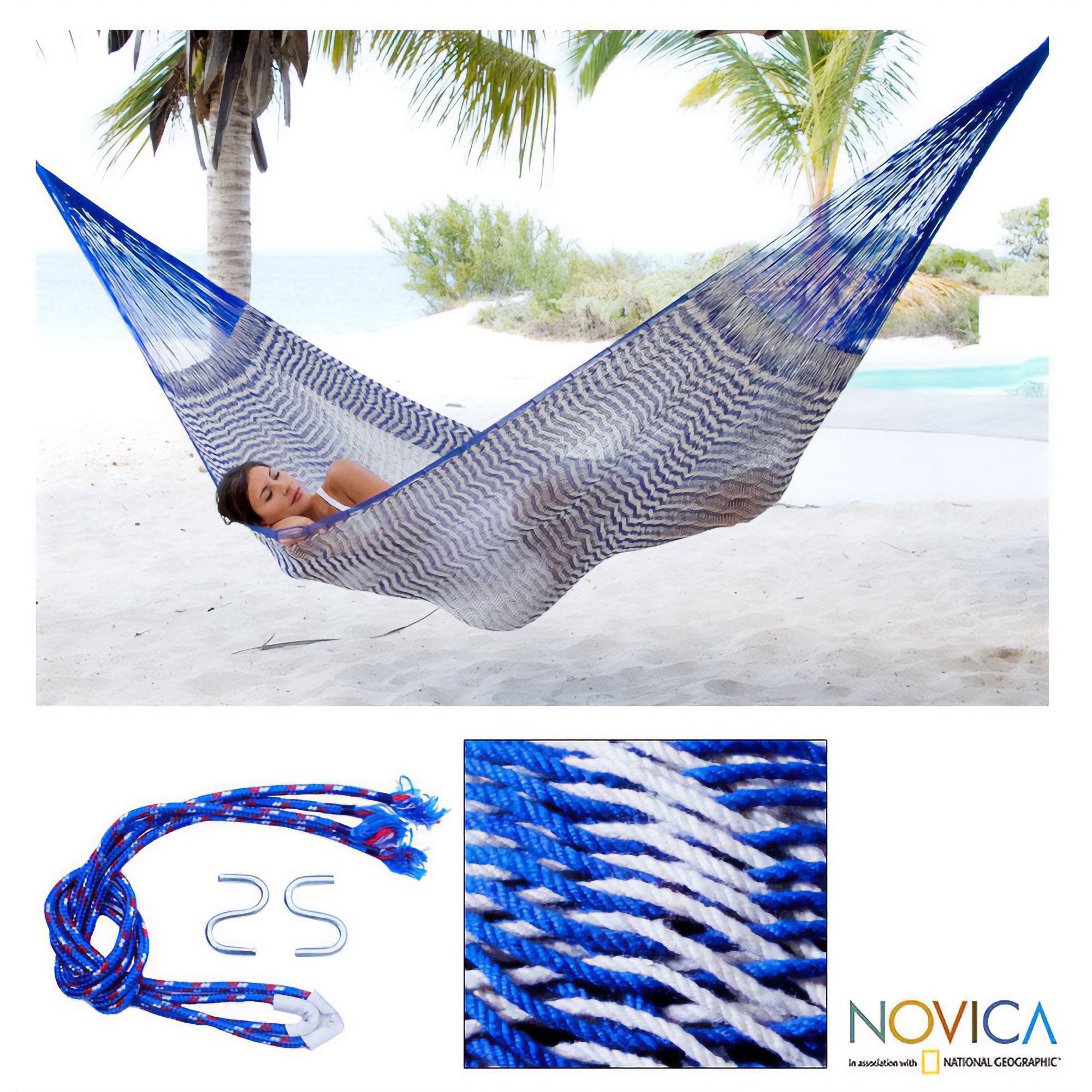 NOVICA Ocean Waves Rope Hammock