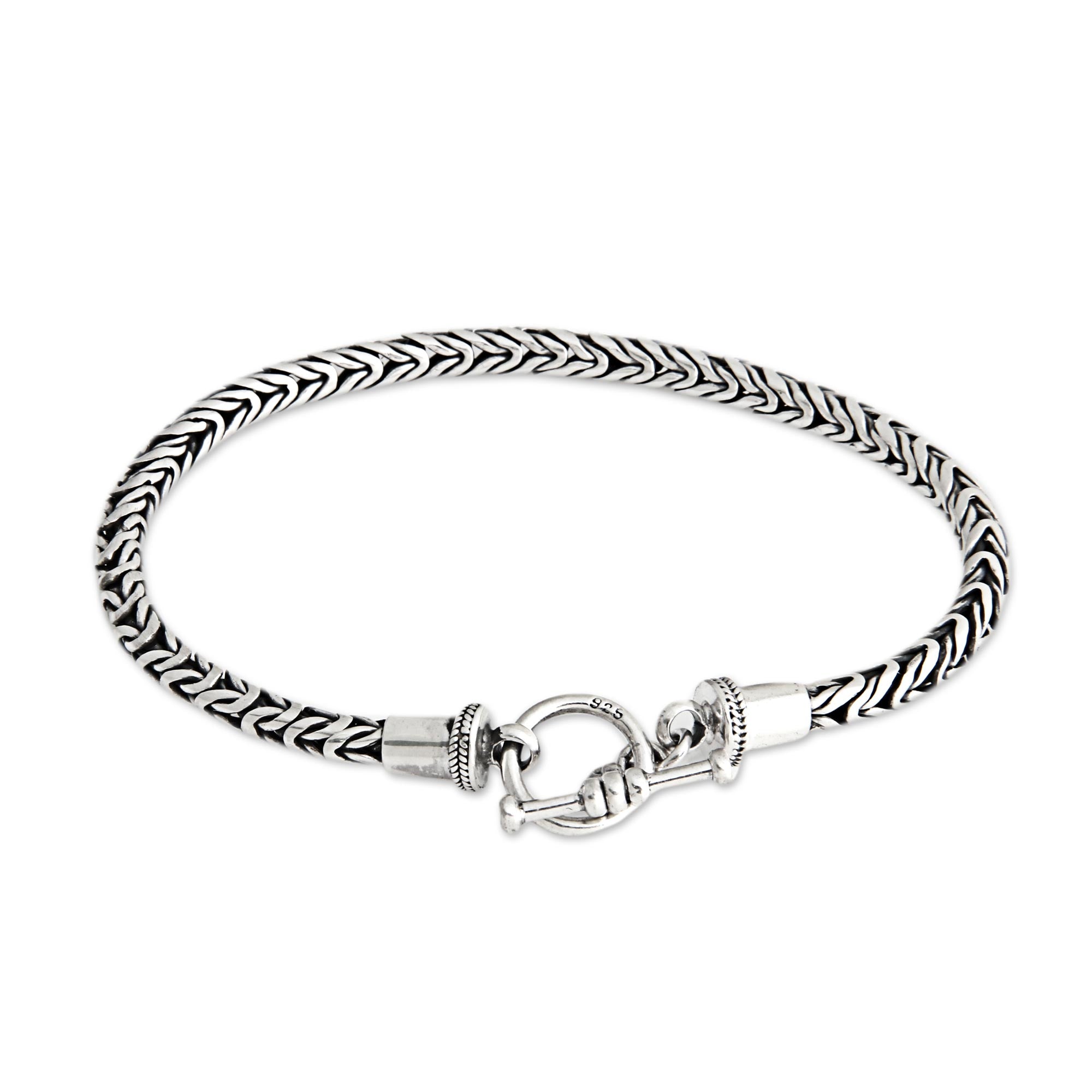 NOVICA Dragon Tail Sterling Silver Men's Chain Bracelet | GreaterGood