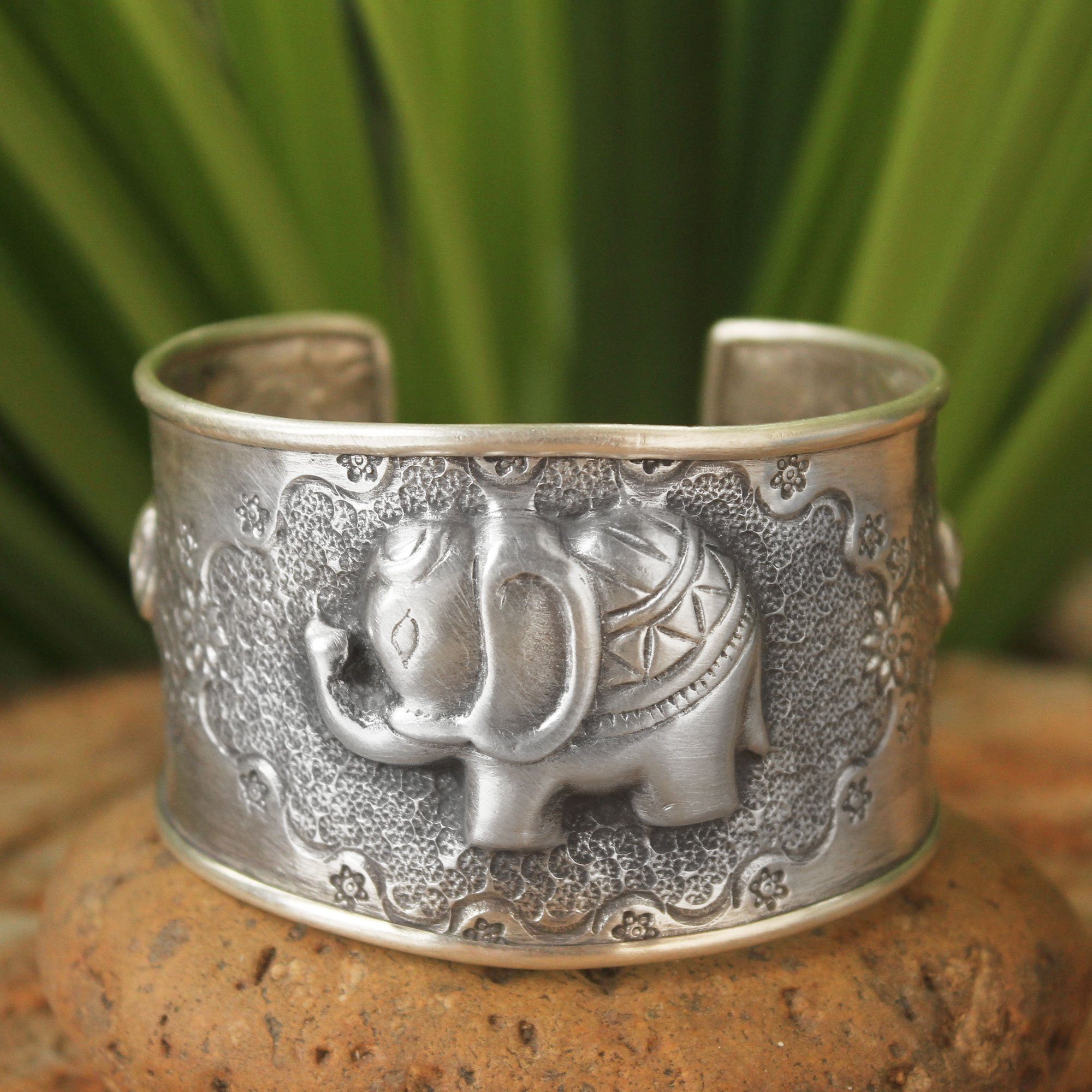 NOVICA Elephant Statement Cuff Sterling Silver Bracelet
