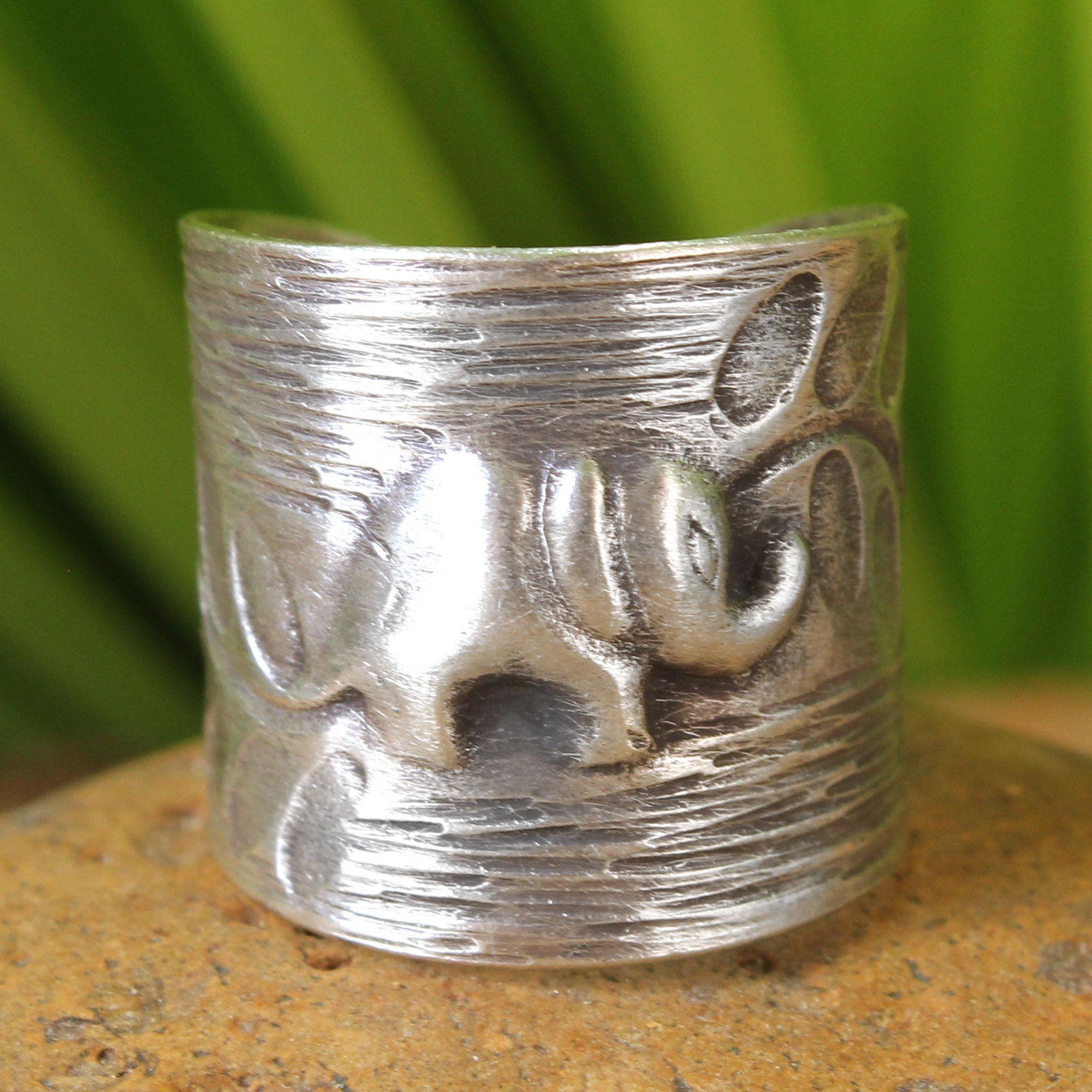 NOVICA Silver Thai Forest Elephant Wrap Ring - Size 7