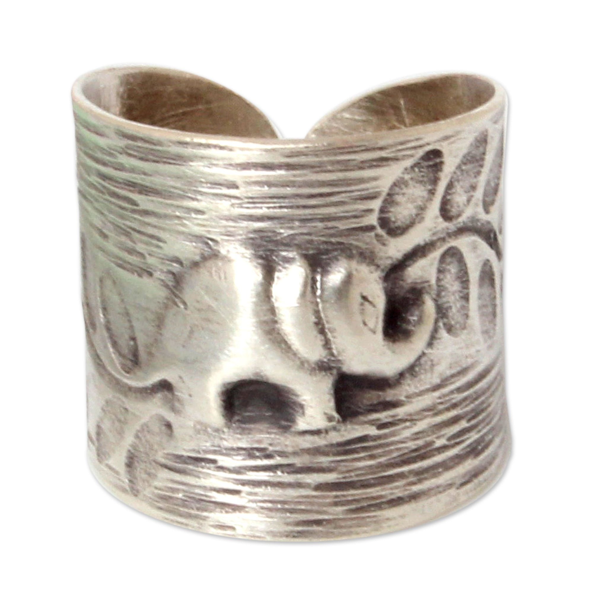 NOVICA Silver Thai Forest Elephant Wrap Ring - Size 9