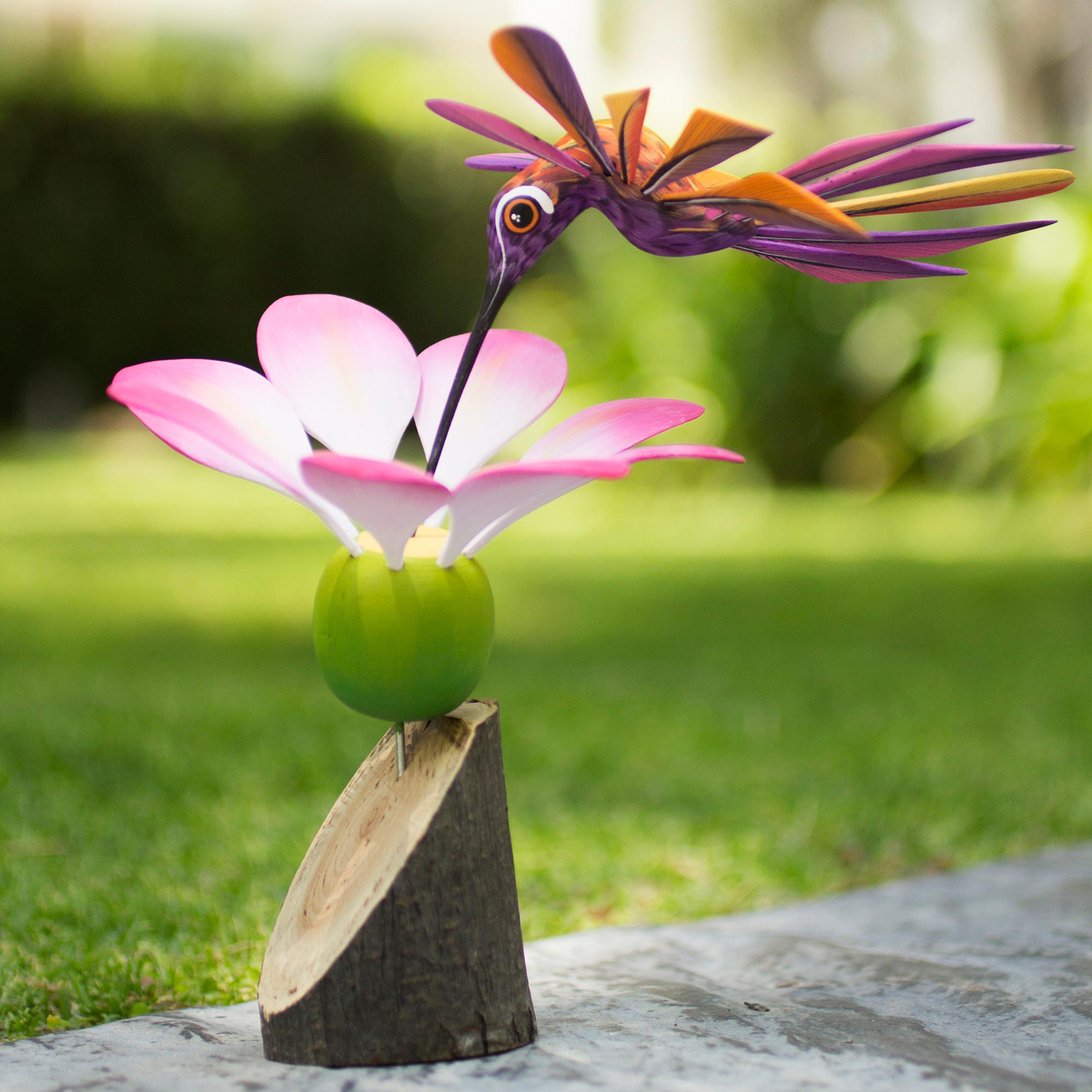 NOVICA Happy Hummingbird Handmade Floral Wood Bird Sculpture