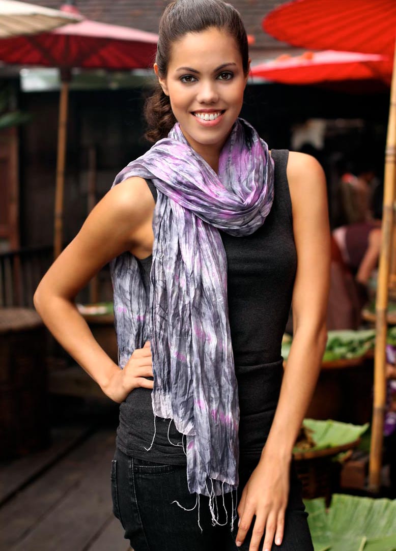 NOVICA Smoky Rose Tie Dye Scarf From Thailand