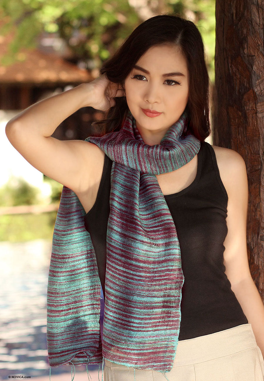 NOVICA Mae Nam Khong Valley Multicolor Silk Batik Scarf