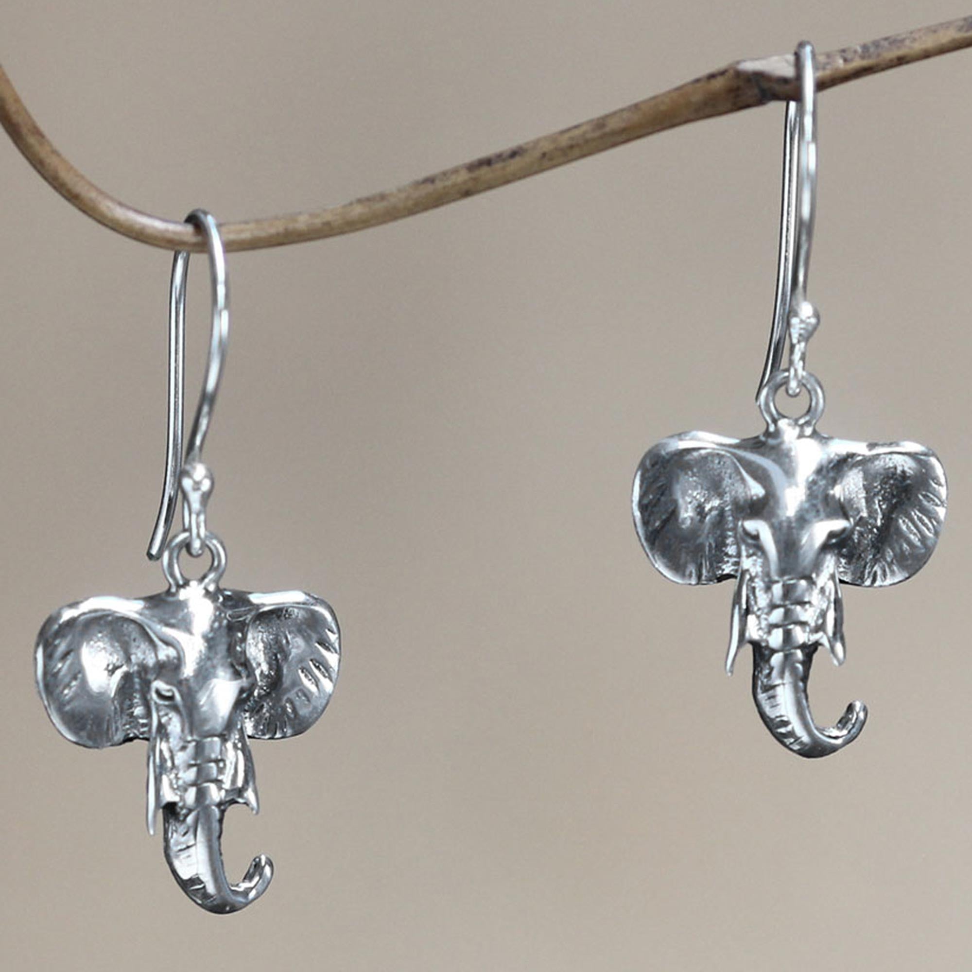 NOVICA Balinese Elephants Sterling Silver Dangle Earrings