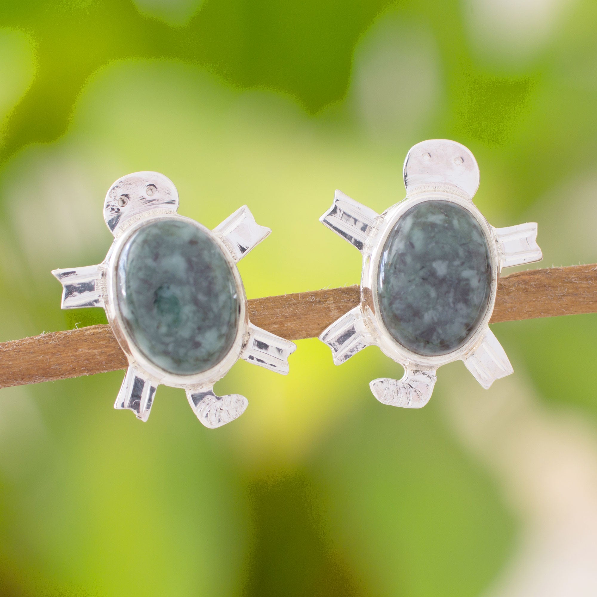 NOVICA Marine Turtles Jade Button Earrings