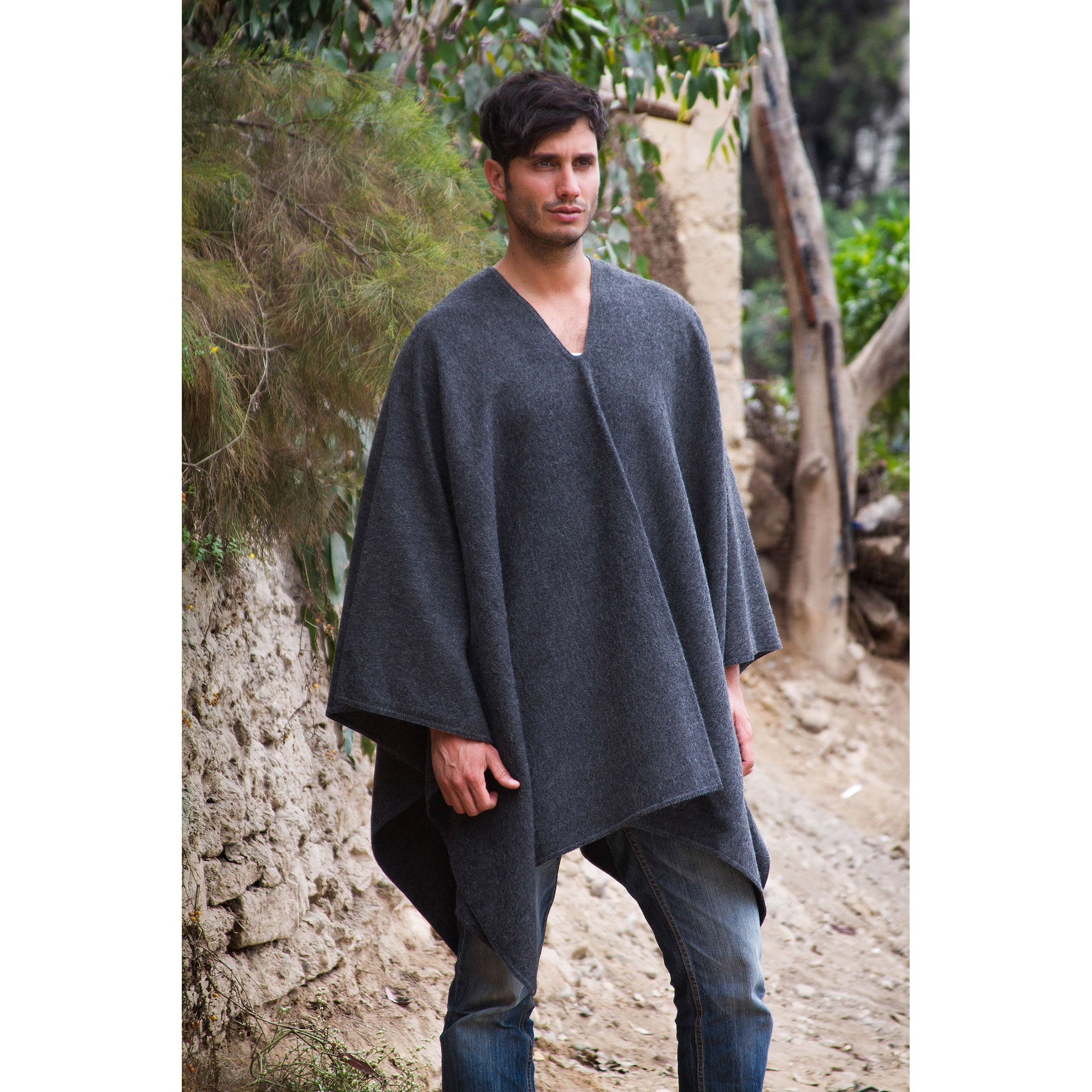 NOVICA Inca Explorer Men's Alpaca Blend Poncho | GreaterGood