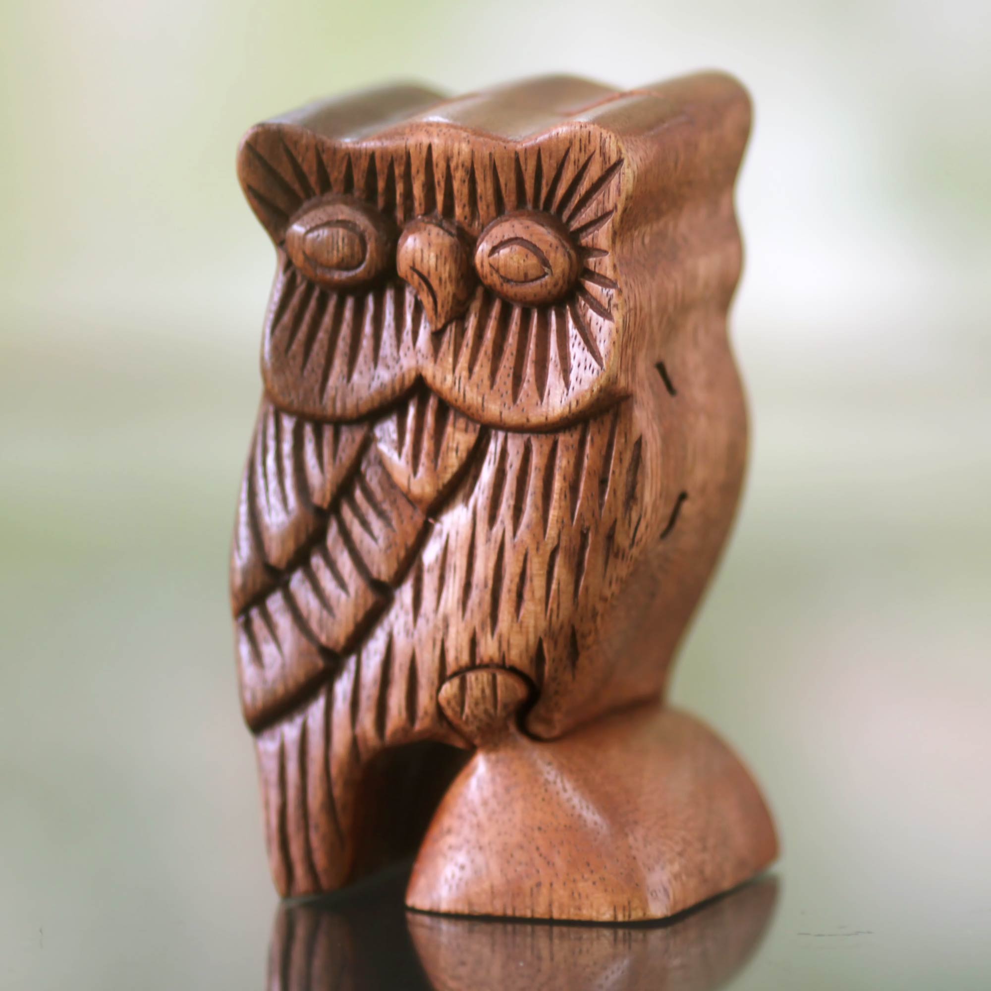 NOVICA The Owl's Secret Owl Theme Wood Puzzle Box