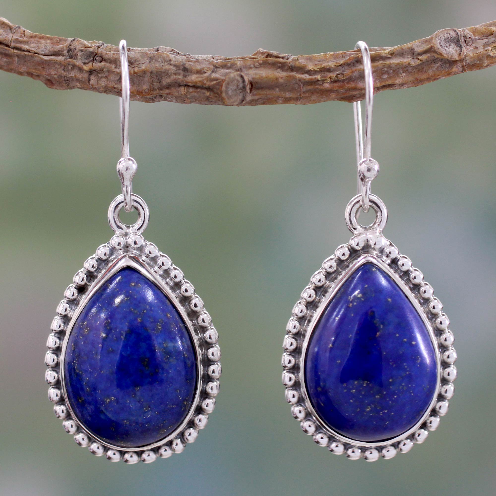 NOVICA Inspiration Lapis Lazuli & Silver Teardrop Earrings