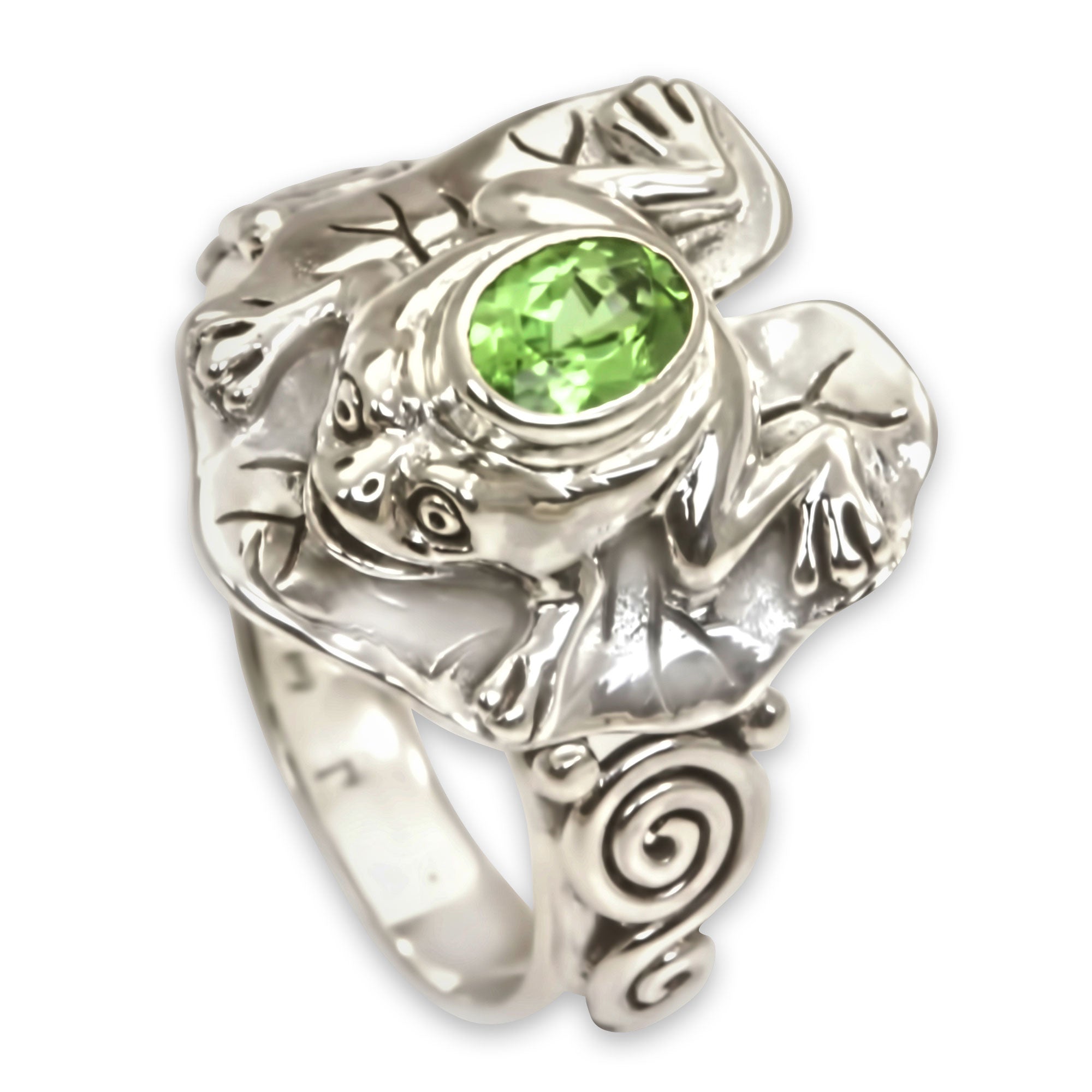 NOVICA Green Rainforest Frog Silver Peridot Ring - 6