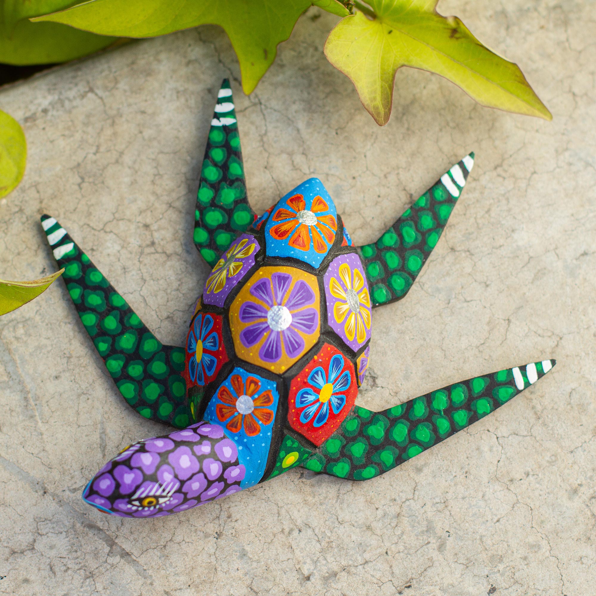 NOVICA Psychedelic Turtle Hand Painted Alebrije Turtle Wood Sculpture From Mexico