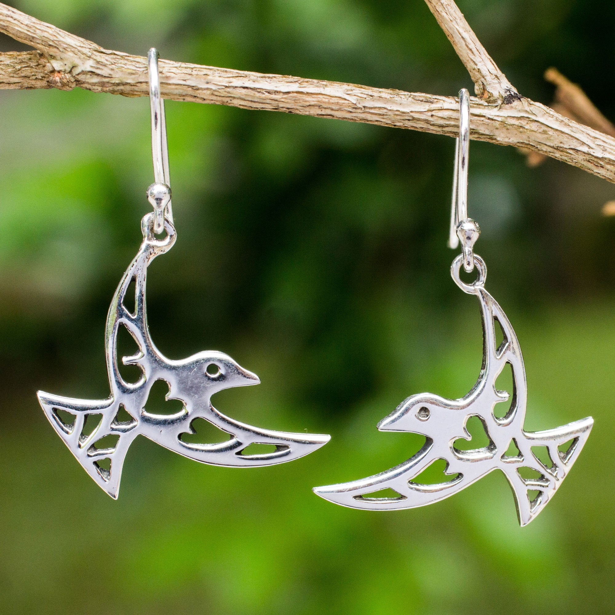NOVICA Fly Me Away Artisan Crafted Sterling Silver Bird Hook Earrings