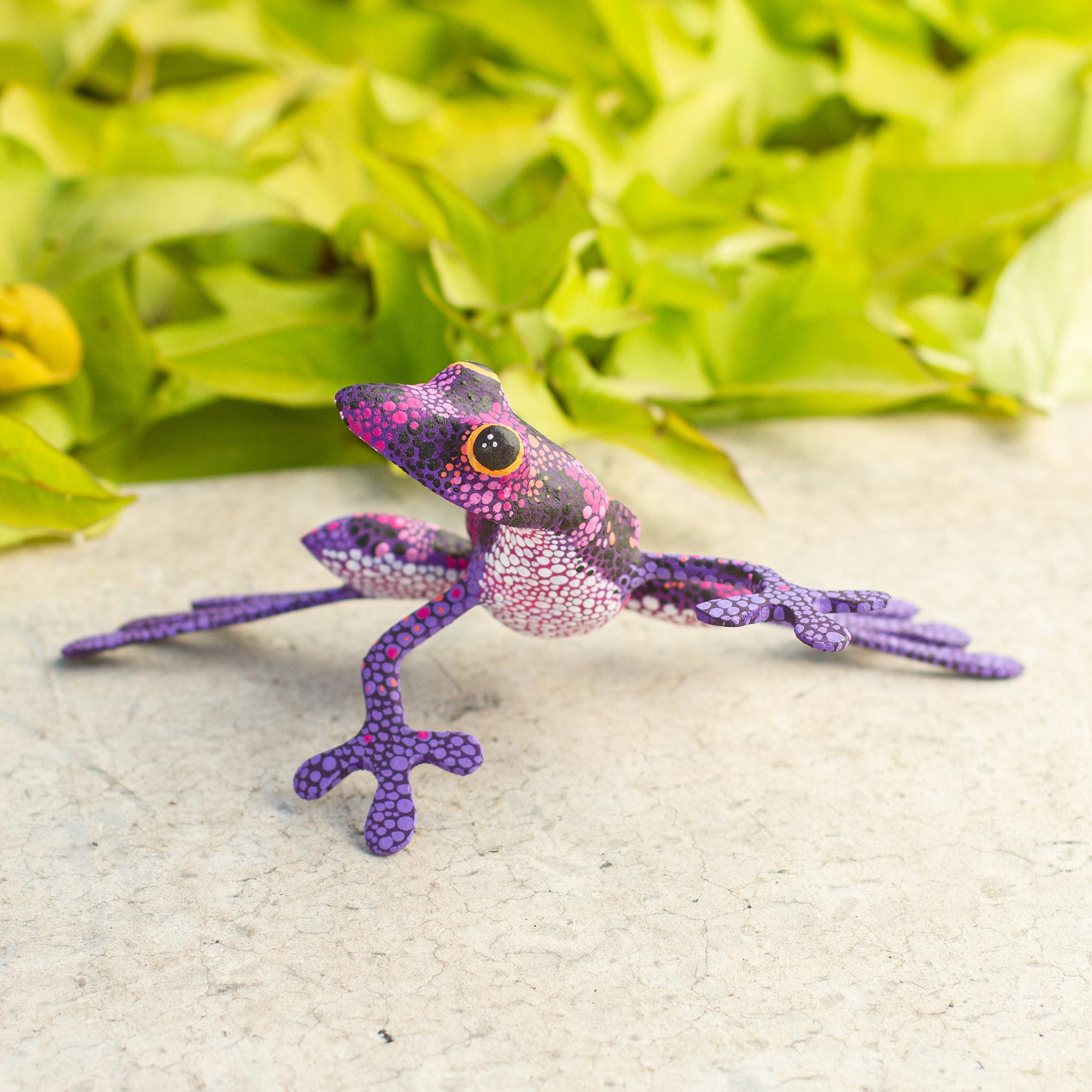 NOVICA Purple Dancing Frog Purple Hand Crafted Alebrije Style Frog Figurine Sculpture