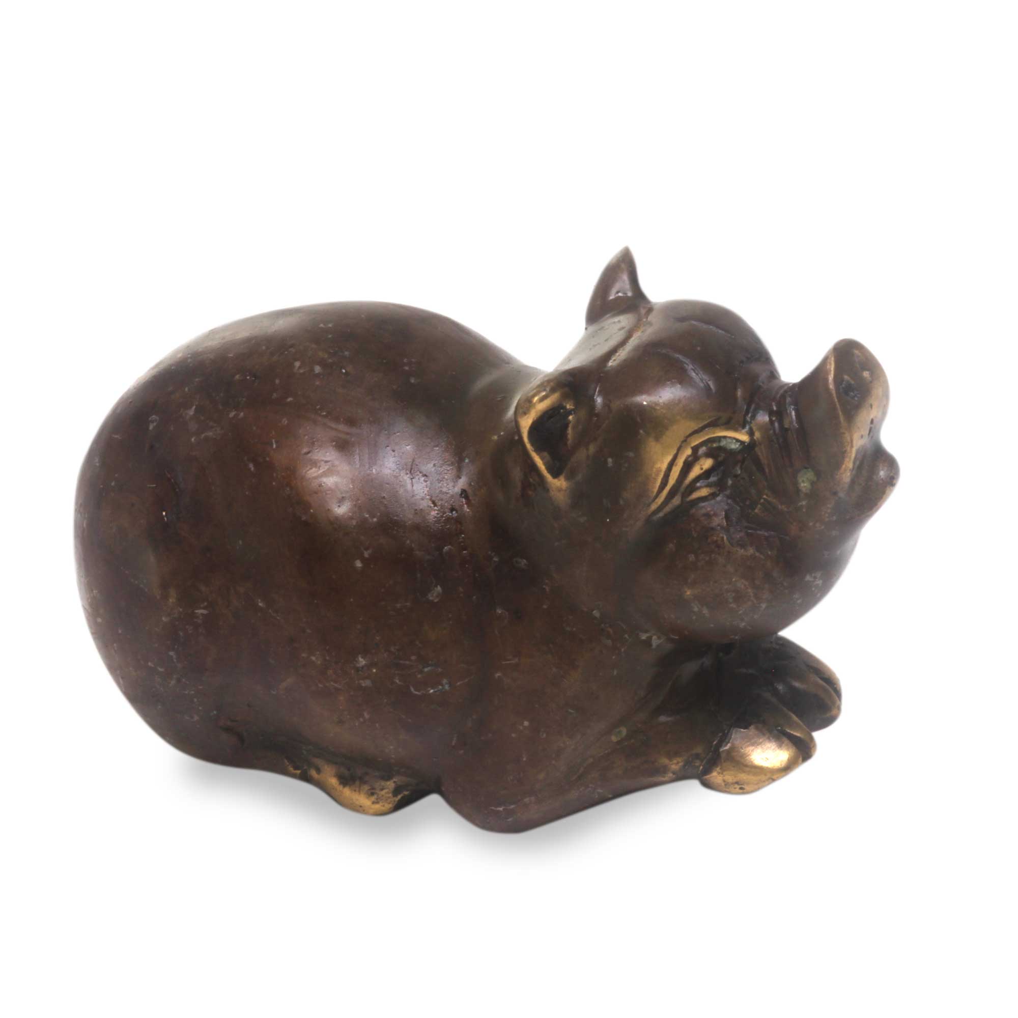 NOVICA Bronze Chubby Pig Figurine