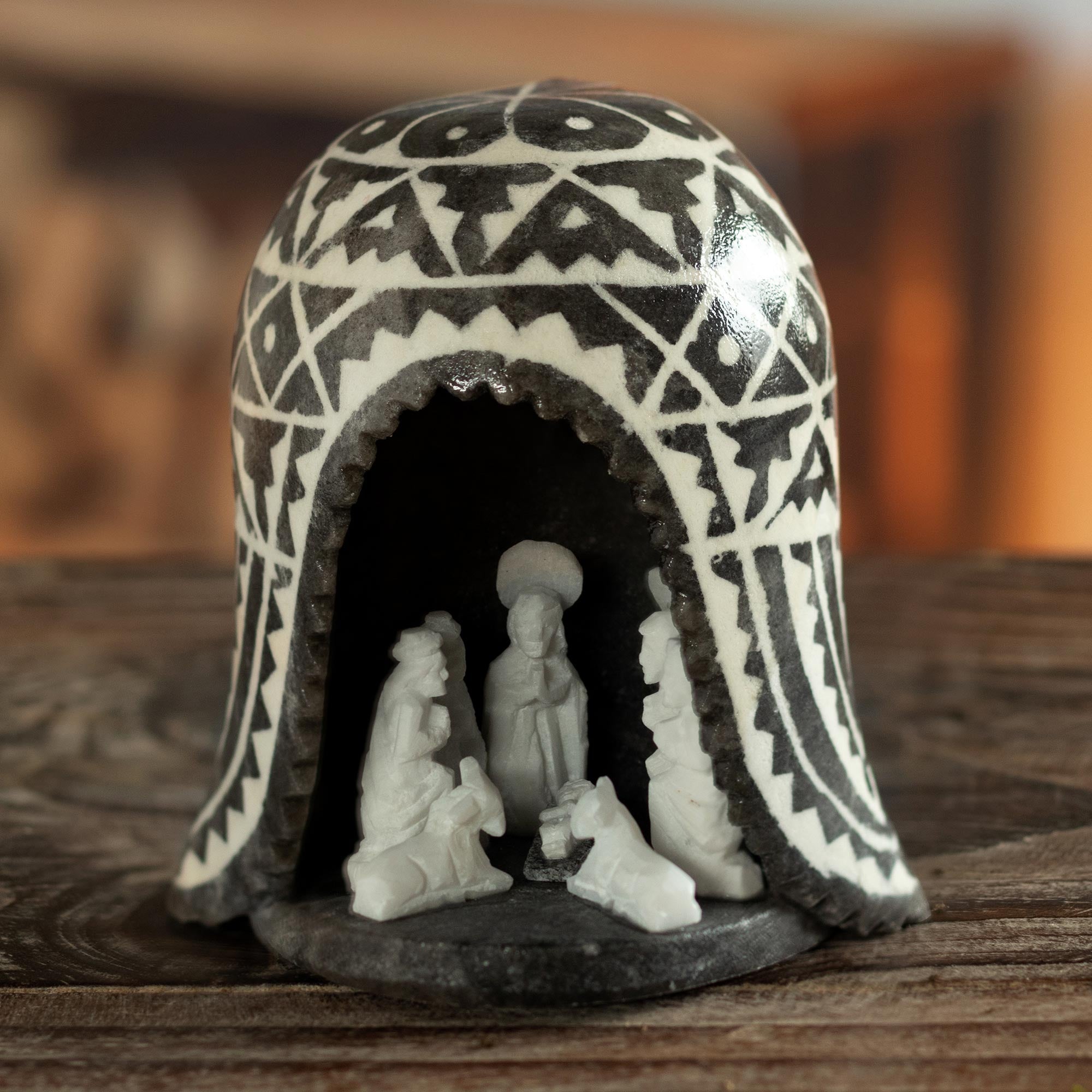 NOVICA A Peruvian Christmas Unique Alabaster Stone Nativity Scene In A Chullo Hat