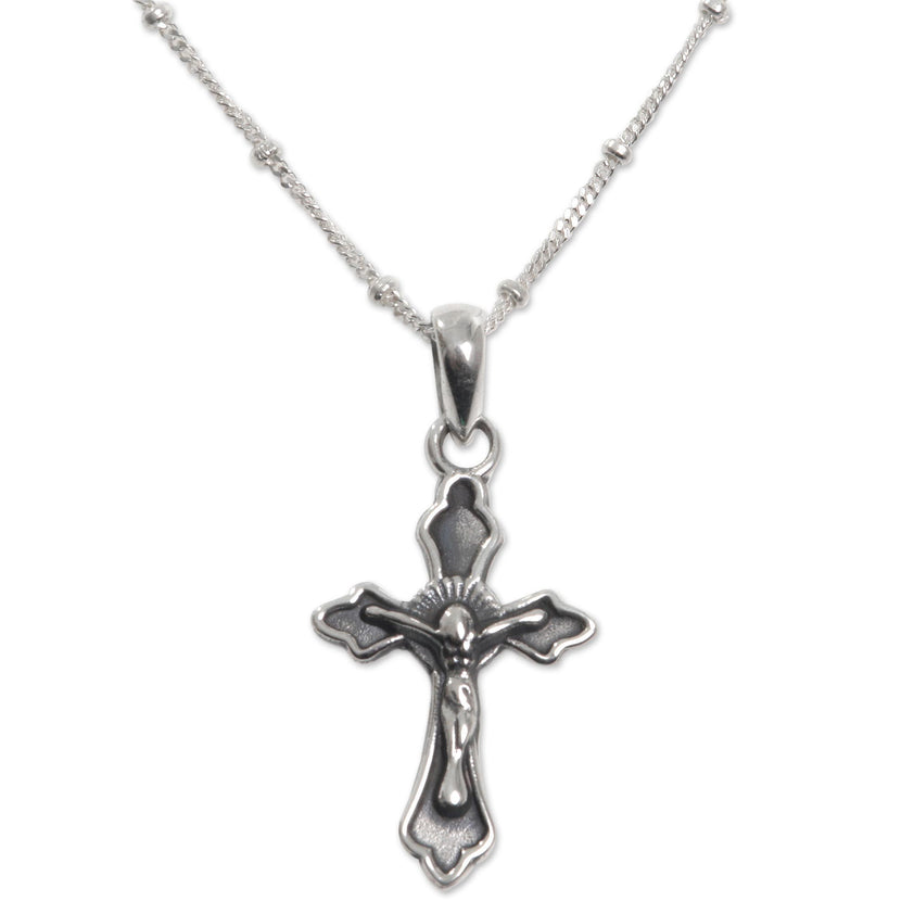 NOVICA Christ on the Cross Silver Chain Necklace | GreaterGood