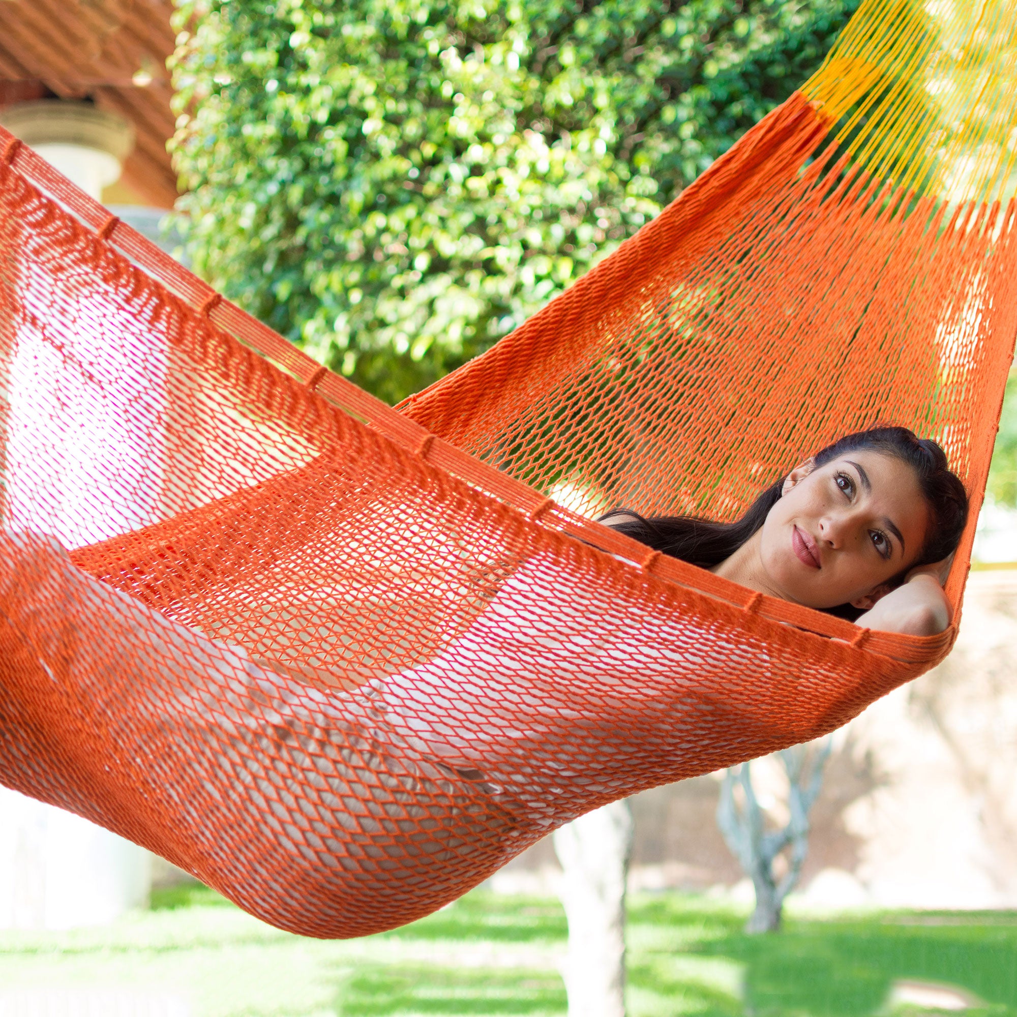 NOVICA Mango Paradise Solid Maya Orange Hand Woven Cotton Hammock (Single)