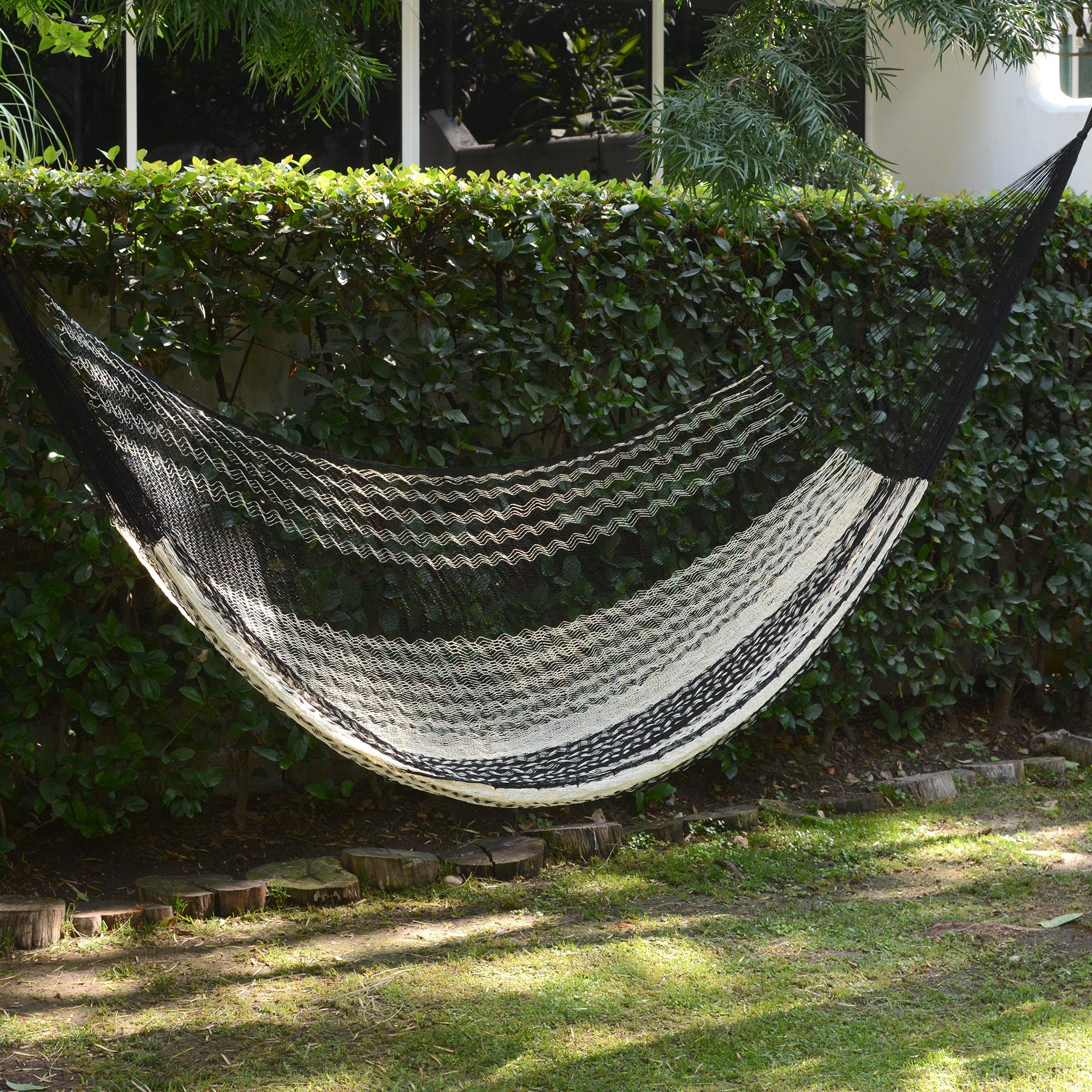 NOVICA Night Stripes Black & Ivory Hand Woven Hammock From Mexico