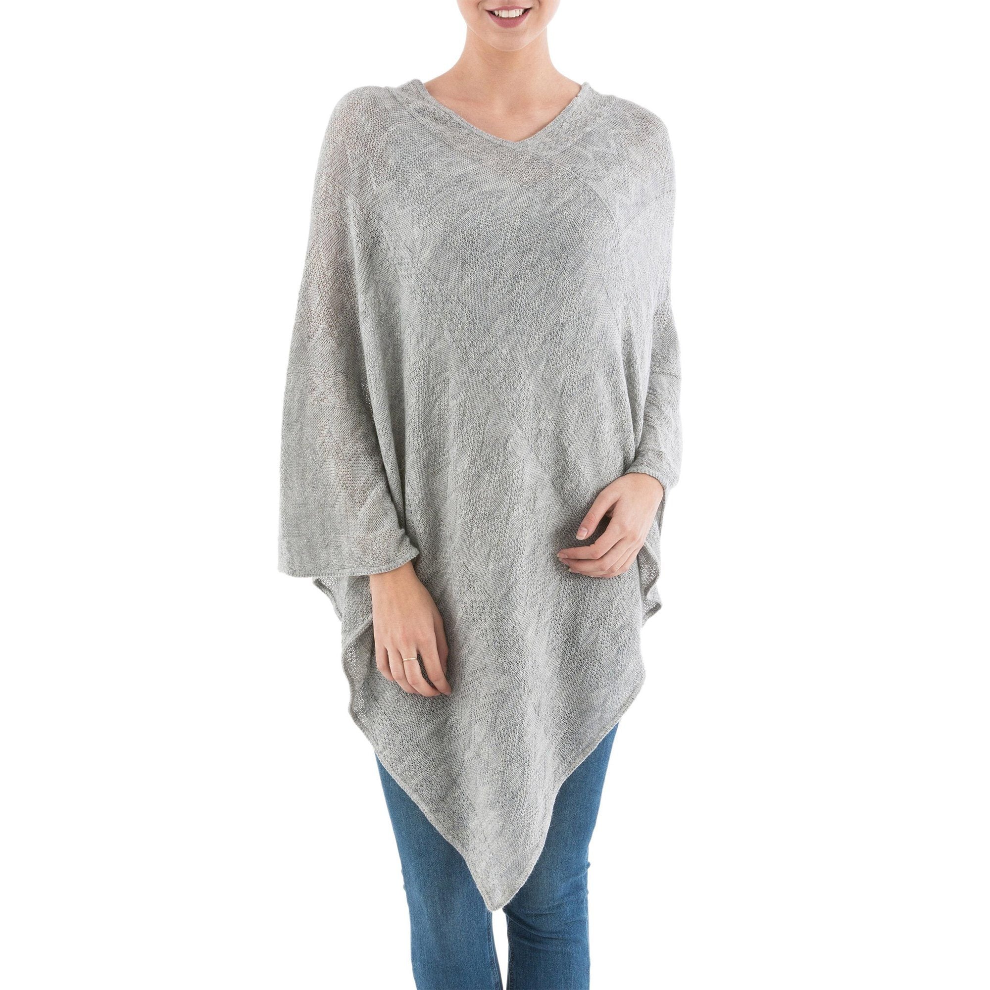 NOVICA Grey Tulip Petal Poncho | GreaterGood