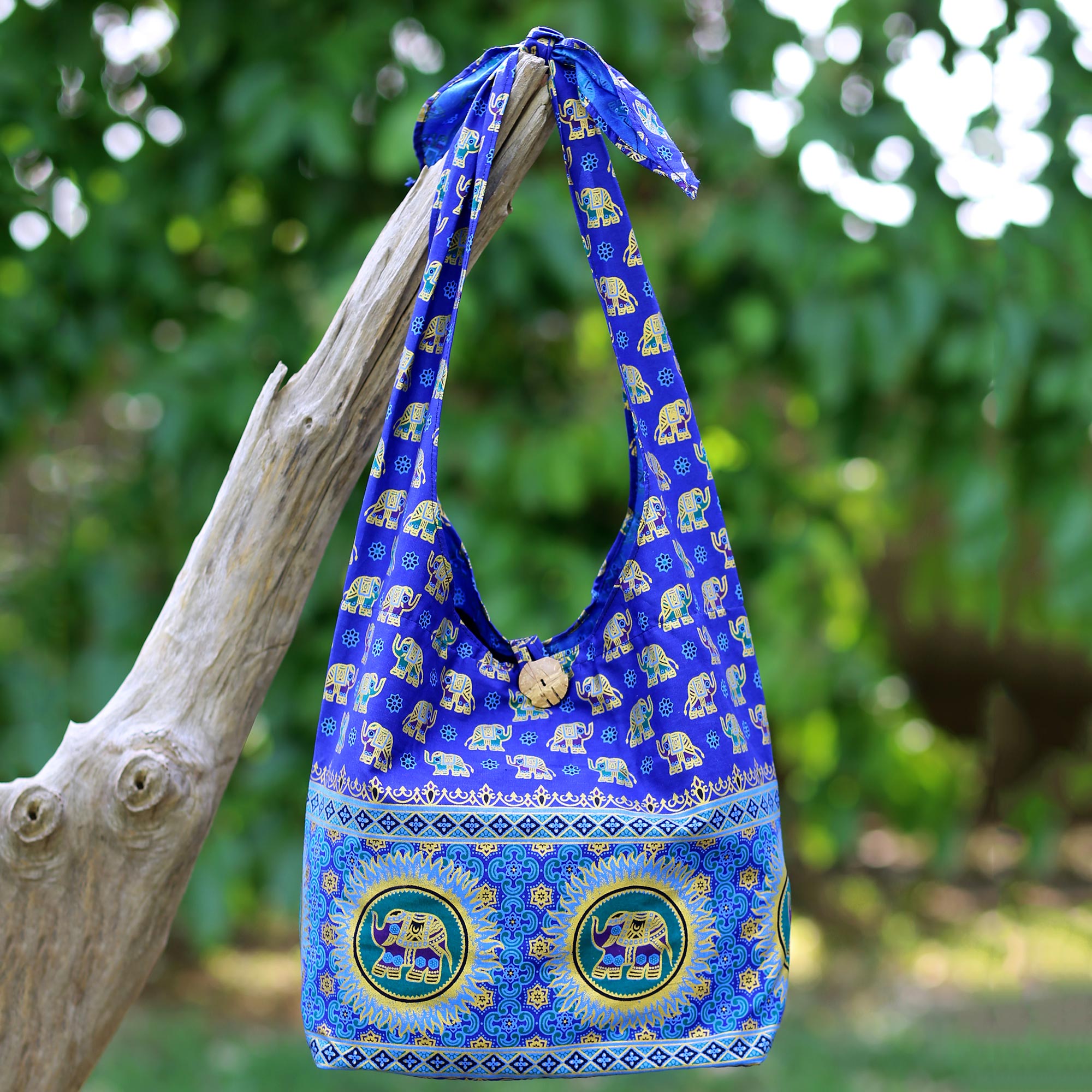NOVICA Royal Thai Elephant Cotton Shoulder Bag