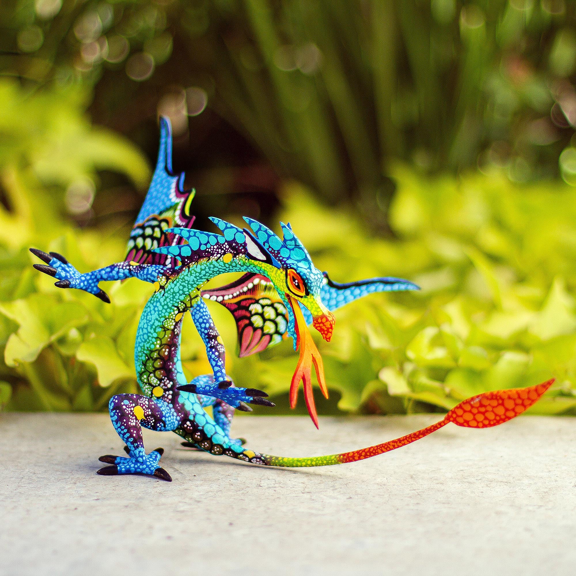 NOVICA Mexican Dragon in Blue Copal Wood Dragon Alebrije Sculpture in Blue from Mexico