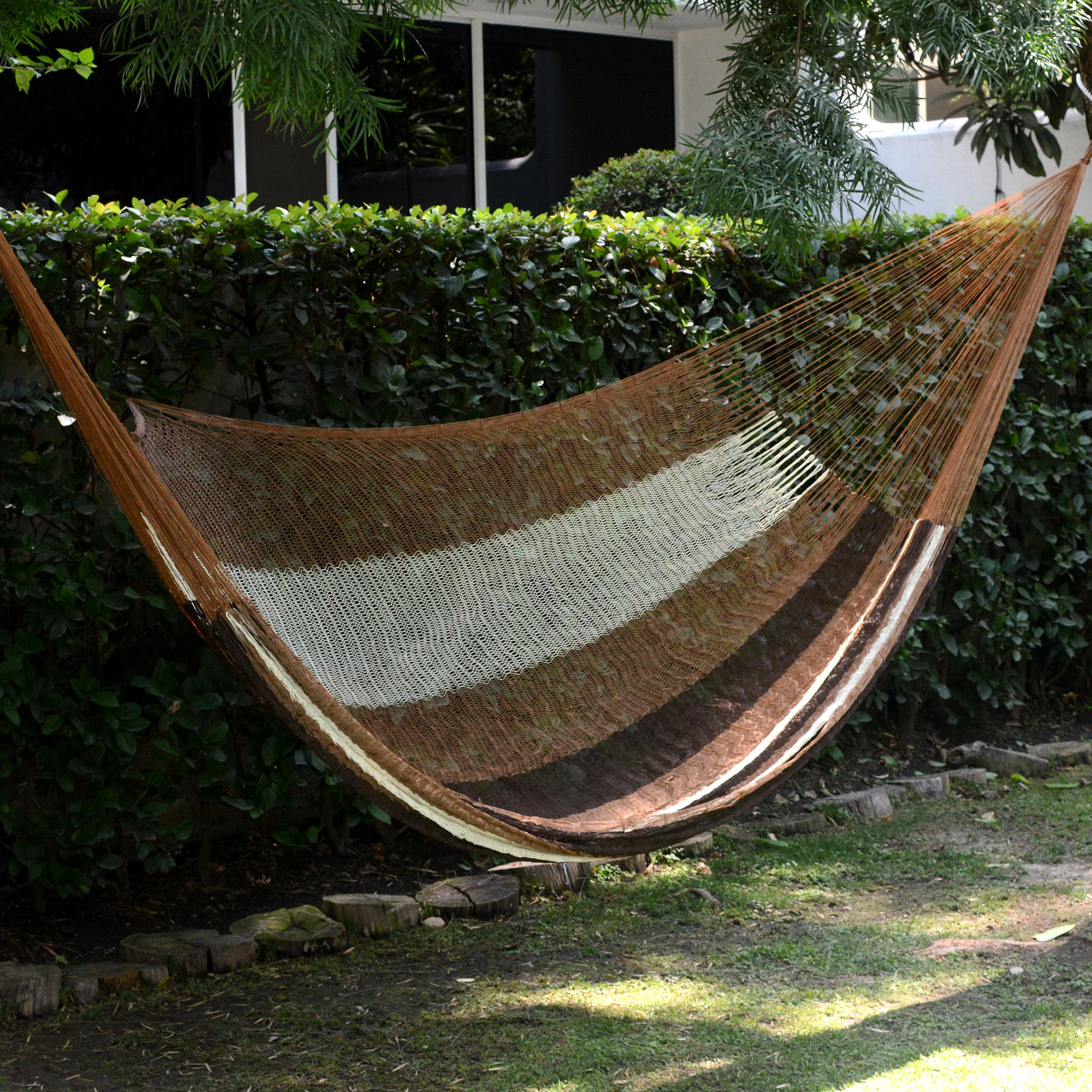 NOVICA Near The Sea Handwoven Mayan Striped Double Hammock In Brown From Mexico