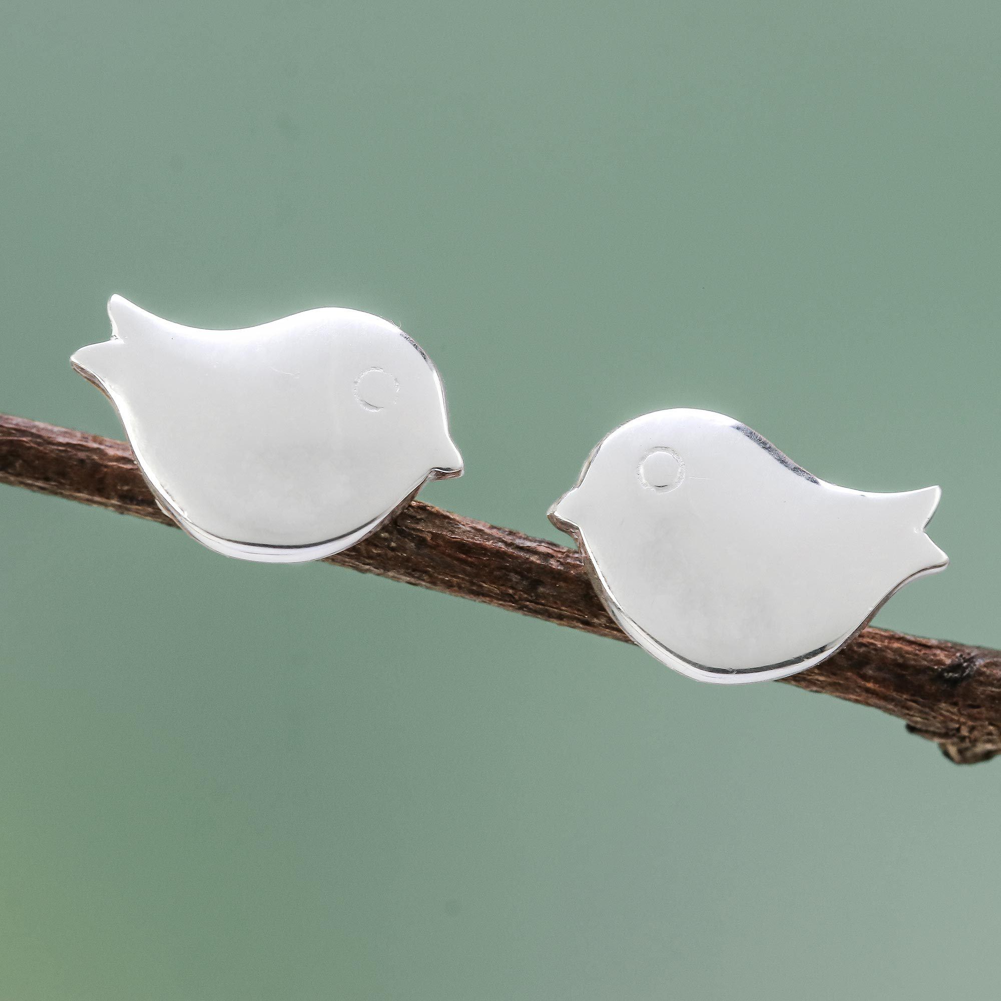 NOVICA Little Birds Silver Stud Earrings