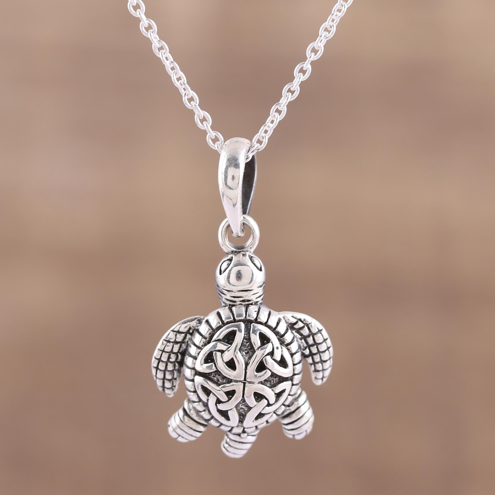 NOVICA Trinity Turtle Sterling Silver Celtic Trinity Knot Turtle Pendant Necklace