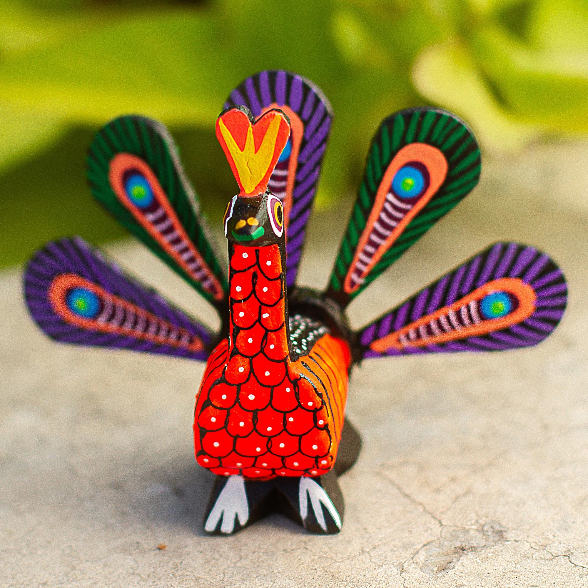 NOVICA Colorful Peacock Hand-Painted Alebrije Wood Peacock Sculpture From Mexico