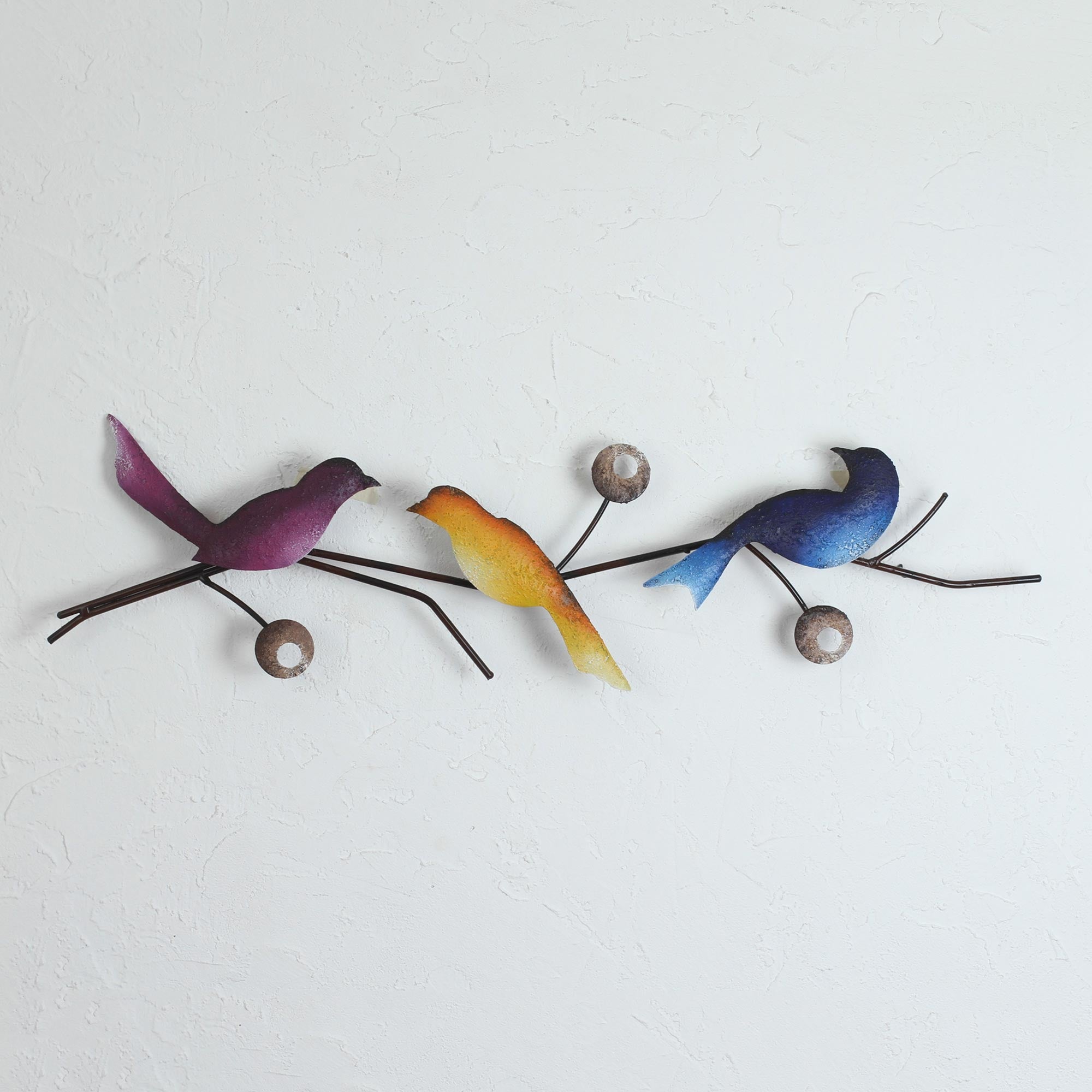 NOVICA Singing Trio Steel Wall Sculpture Of Three Colorful Birds From Mexico