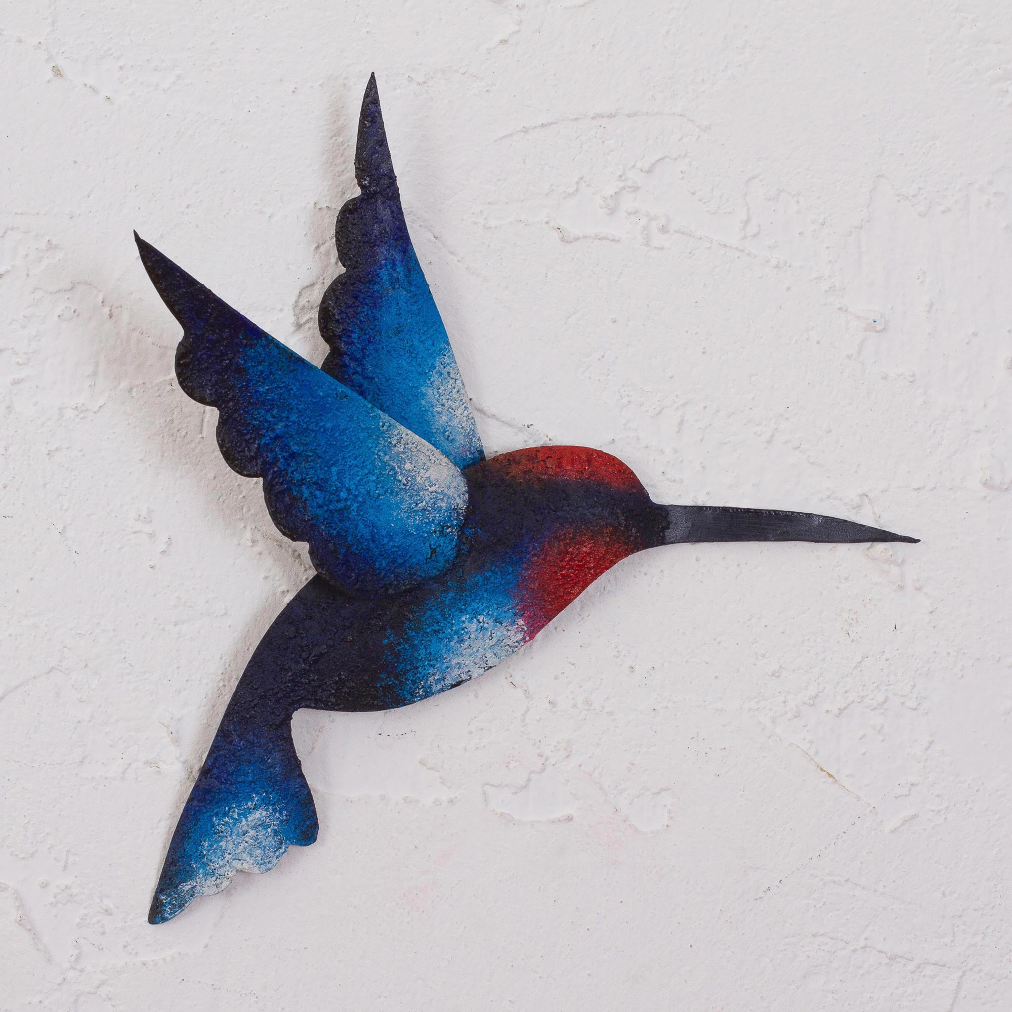 NOVICA Delightful Blue Hummingbird Artisan Handcrafted Blue Hummingbird Steel Wall Sculpture