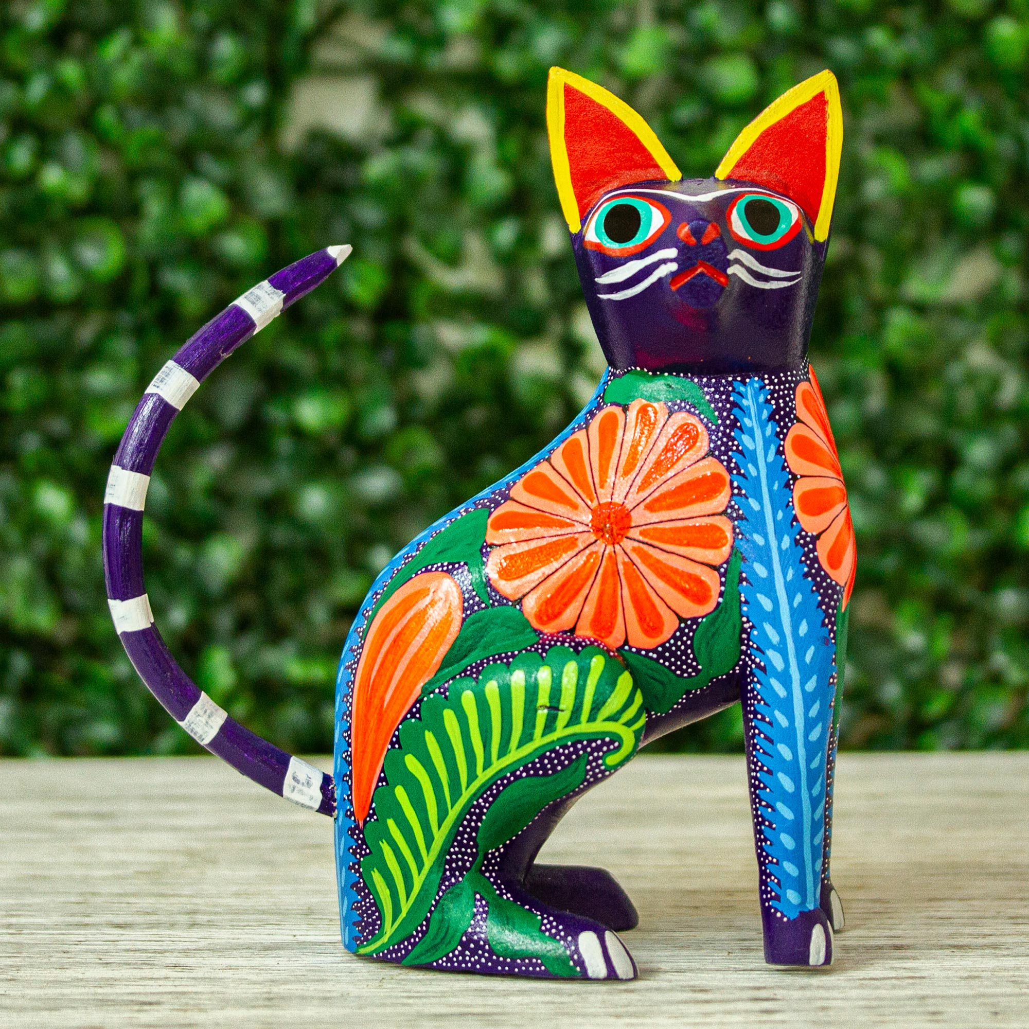 NOVICA Graceful Feline Handcrafted Copal Wood Alebrije Cat Figurine From Mexico