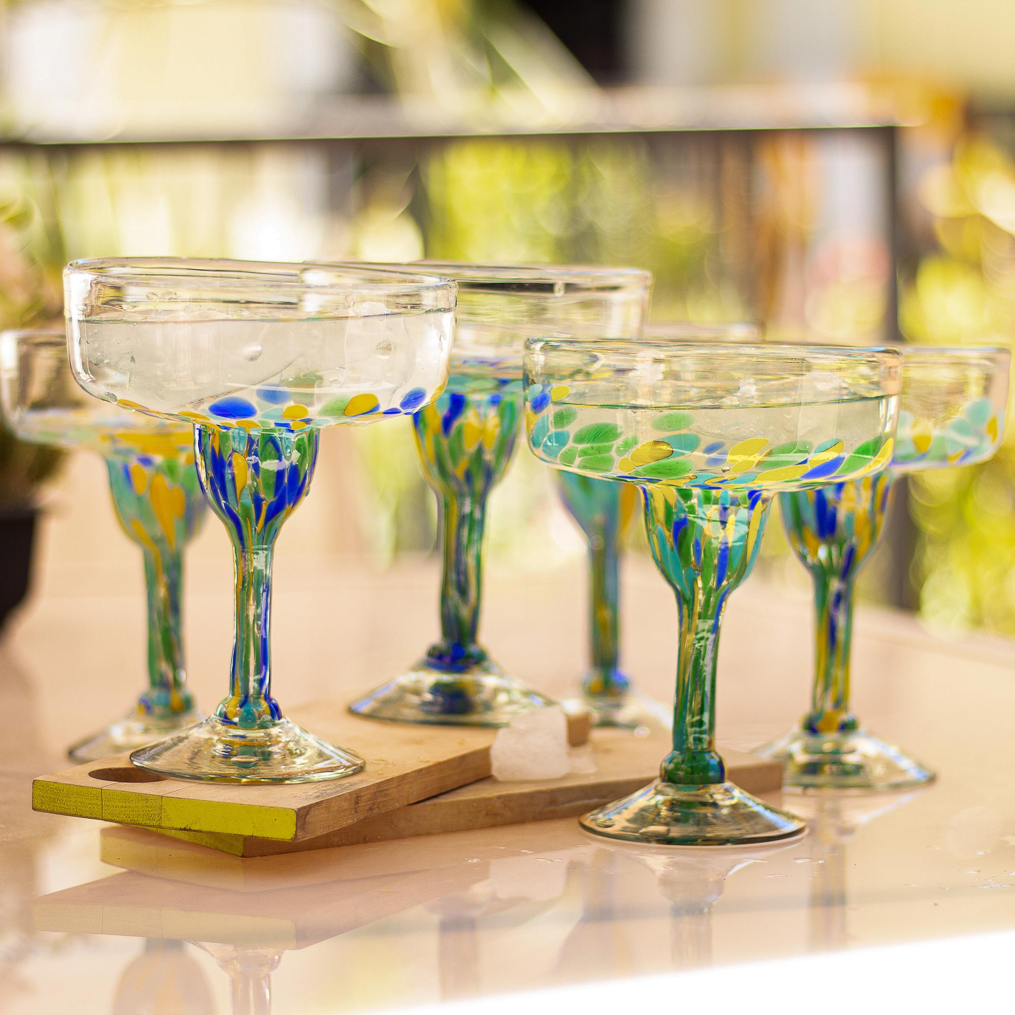 Tropical Confetti Colorful Recycled Glass Margarita Glasses Set Of 6 Greatergood