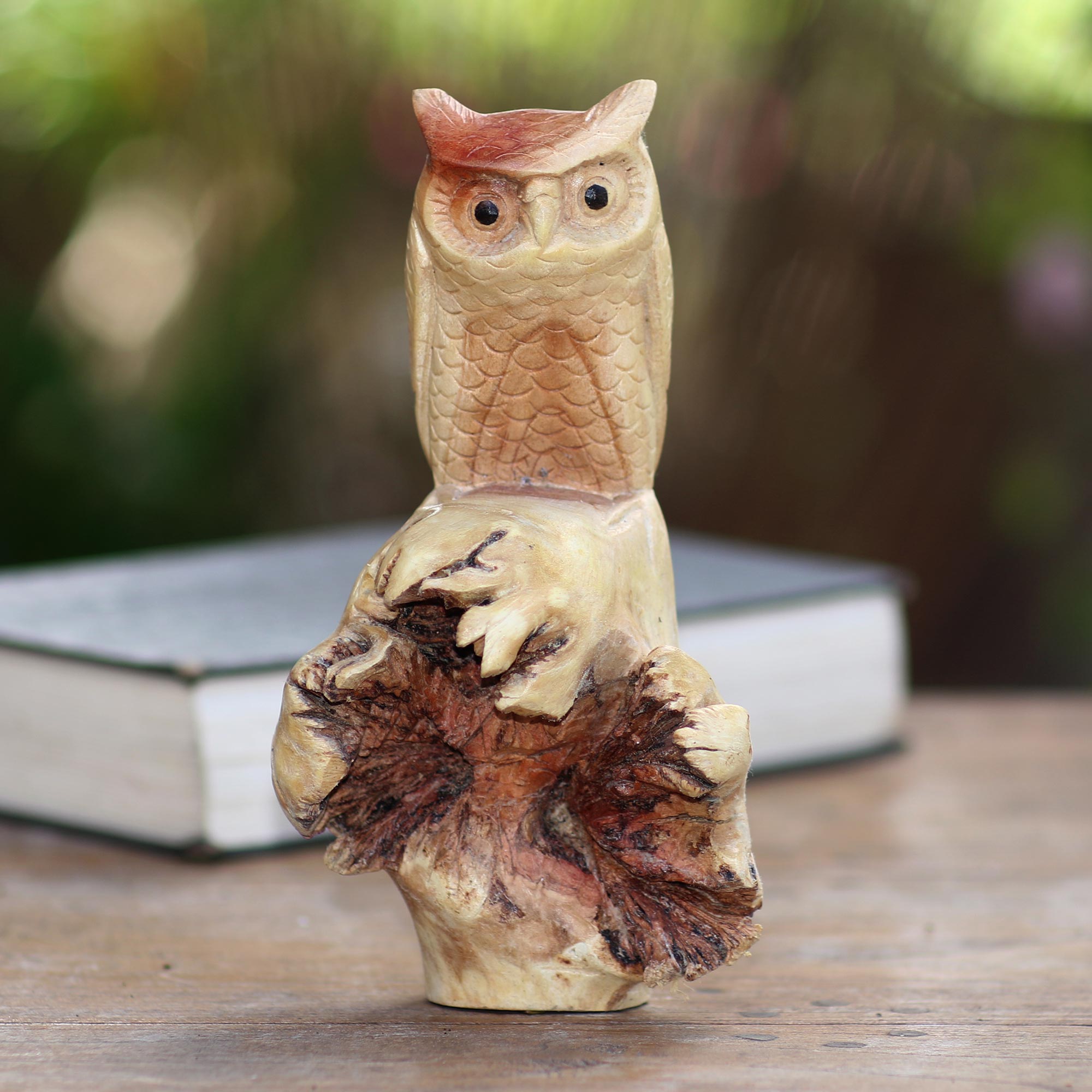 NOVICA Silent Owl Hand Carved Wood Owl Sculpture