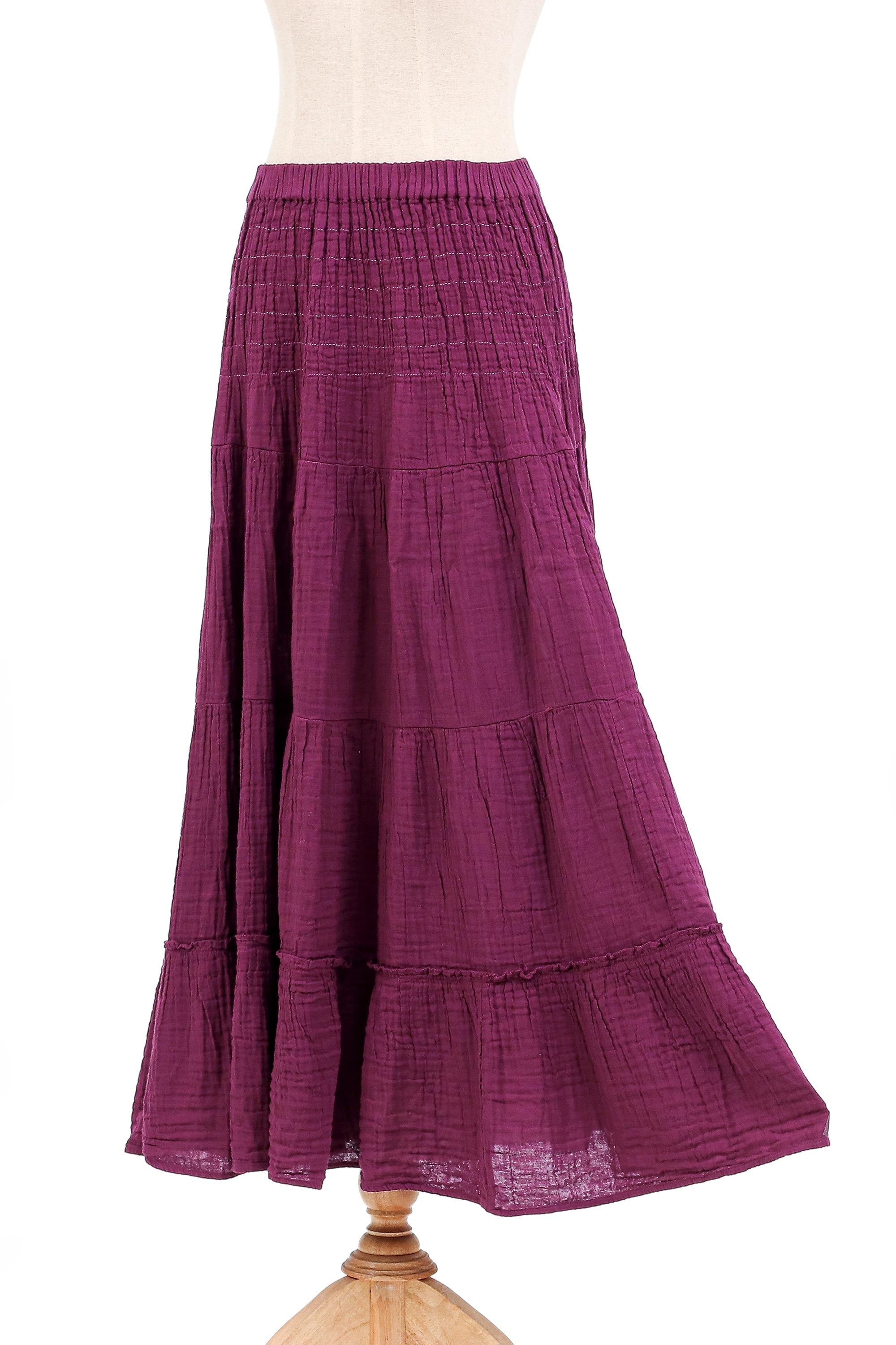 NOVICA A Day Out in Mulberry Thai Cotton Double Gauze Skirt