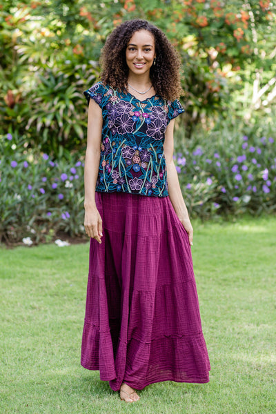 NOVICA A Day Out in Mulberry Thai Cotton Double Gauze Skirt