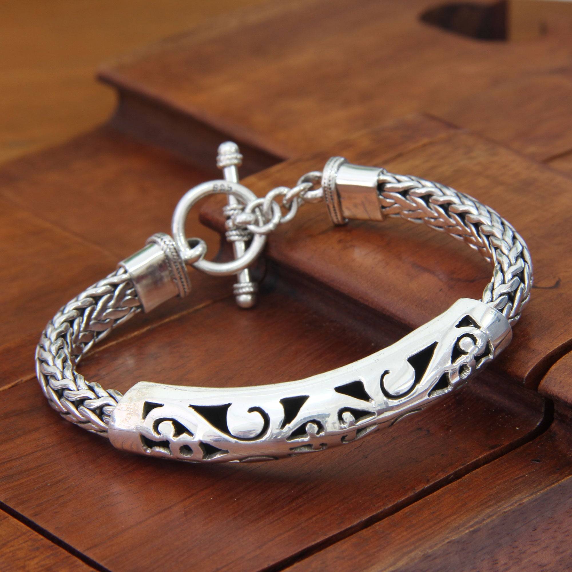 NOVICA Mystic Symbols Sterling Silver Braided Bracelet | GreaterGood